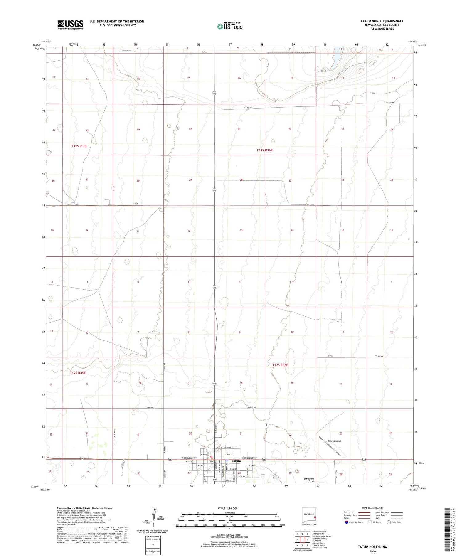 Tatum North New Mexico US Topo Map Image
