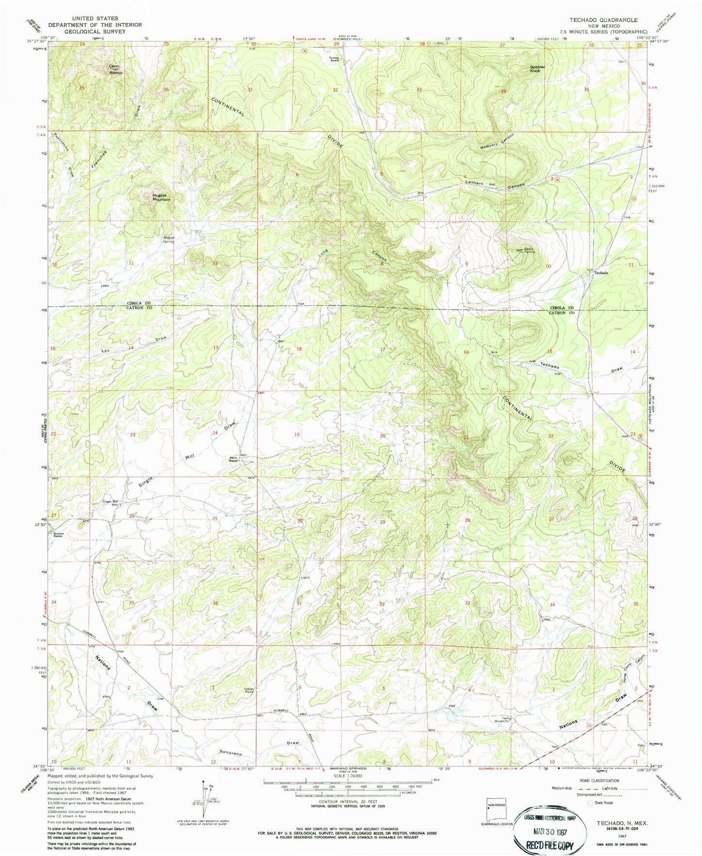 Classic USGS Techado New Mexico 7.5'x7.5' Topo Map Image