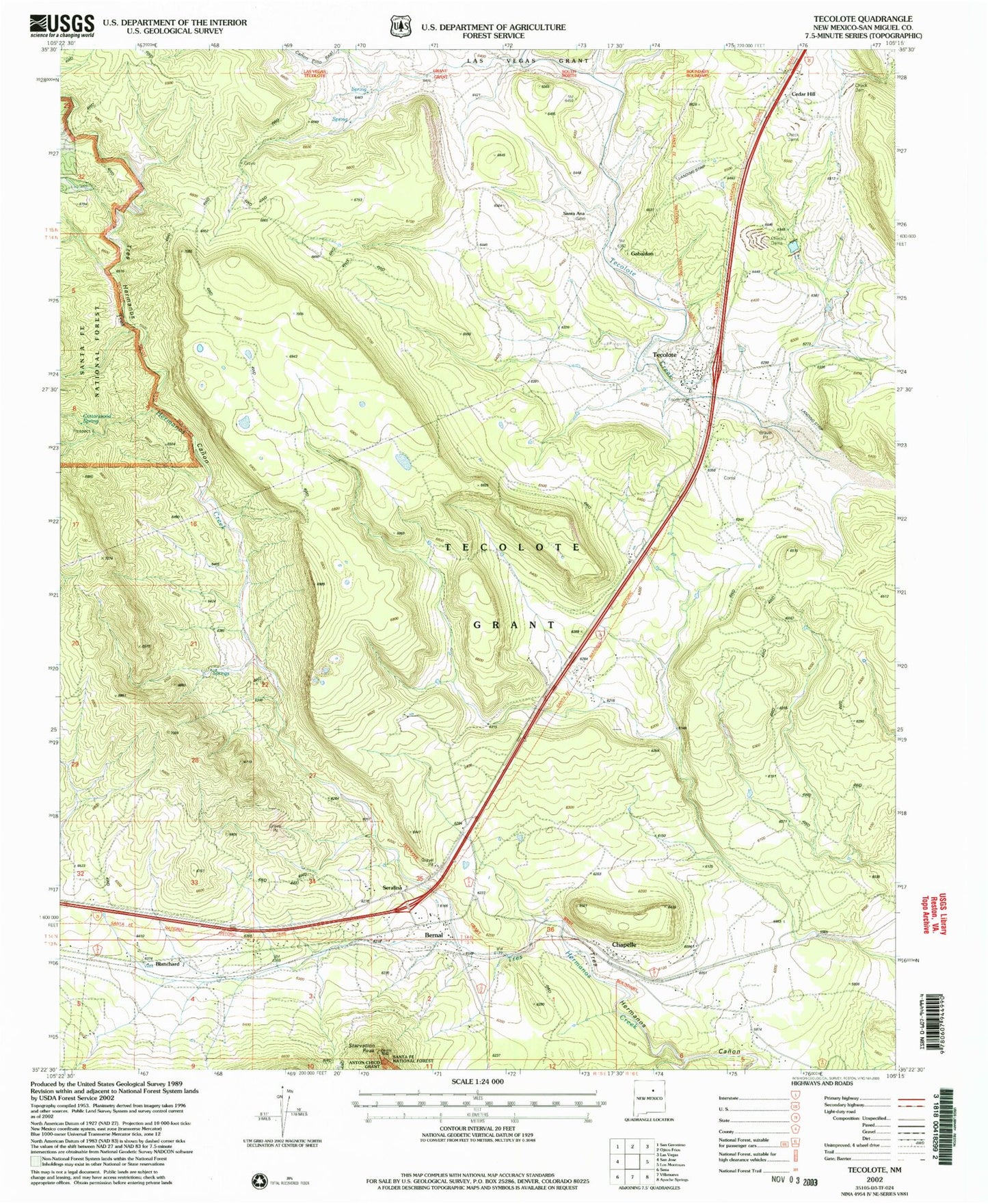 Classic USGS Tecolote New Mexico 7.5'x7.5' Topo Map Image