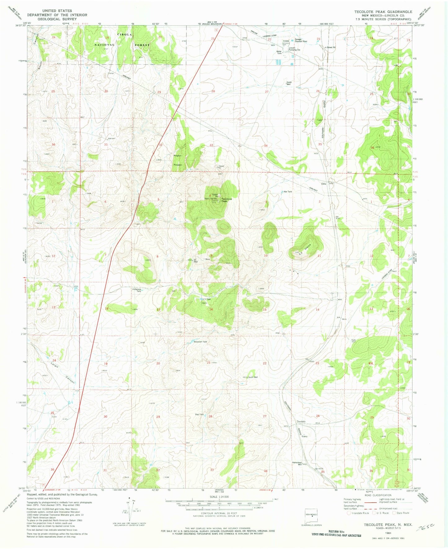 Classic USGS Tecolote Peak New Mexico 7.5'x7.5' Topo Map Image