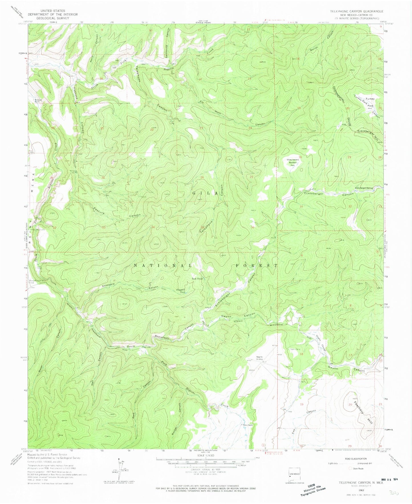 Classic USGS Telephone Canyon New Mexico 7.5'x7.5' Topo Map Image