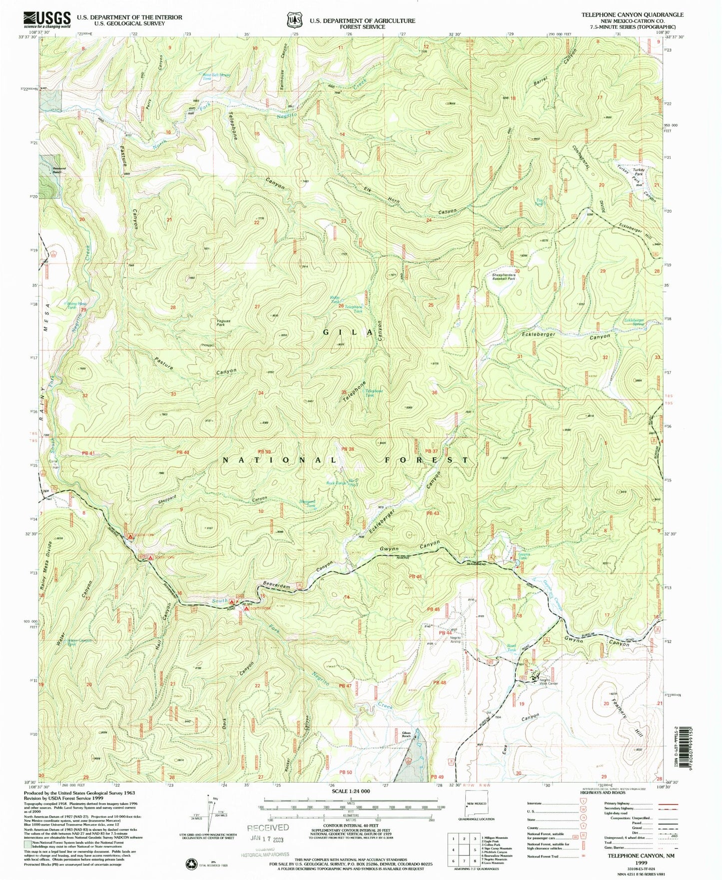 Classic USGS Telephone Canyon New Mexico 7.5'x7.5' Topo Map Image