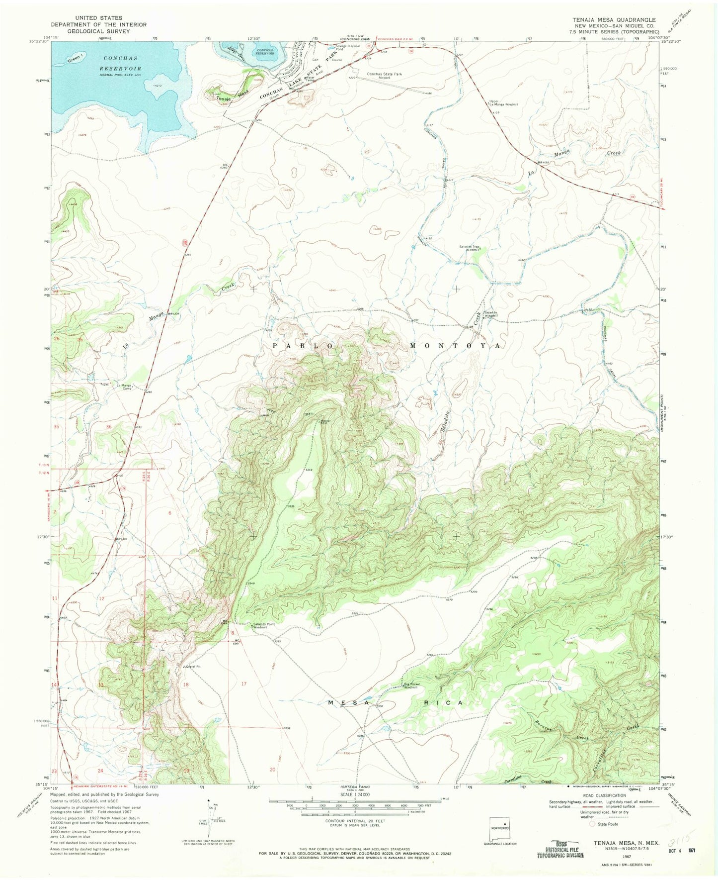 Classic USGS Tenaja Mesa New Mexico 7.5'x7.5' Topo Map Image