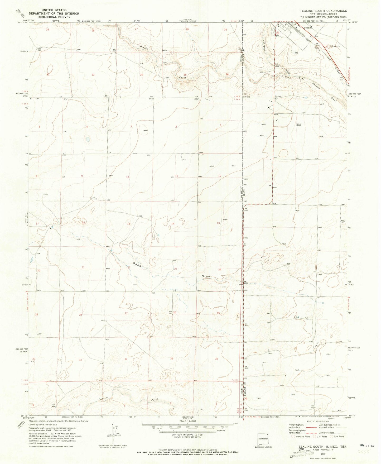 Classic USGS Texline South Texas 7.5'x7.5' Topo Map Image