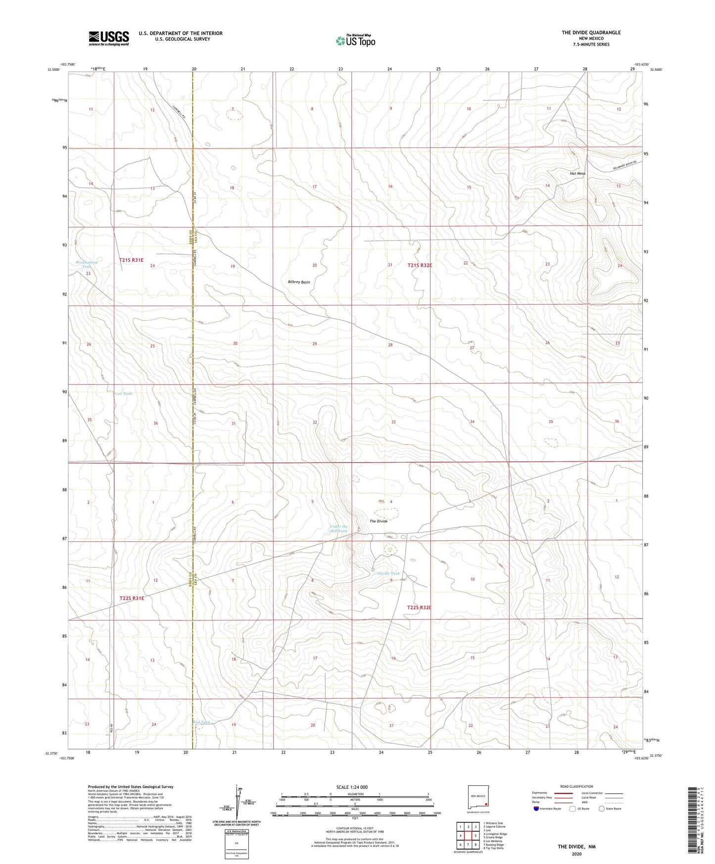 The Divide New Mexico US Topo Map Image