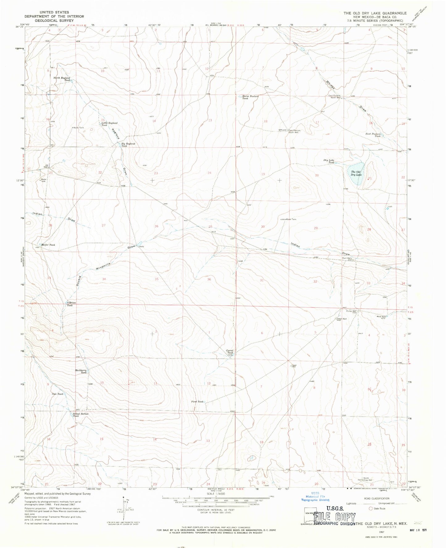 Classic USGS The Old Dry Lake New Mexico 7.5'x7.5' Topo Map Image