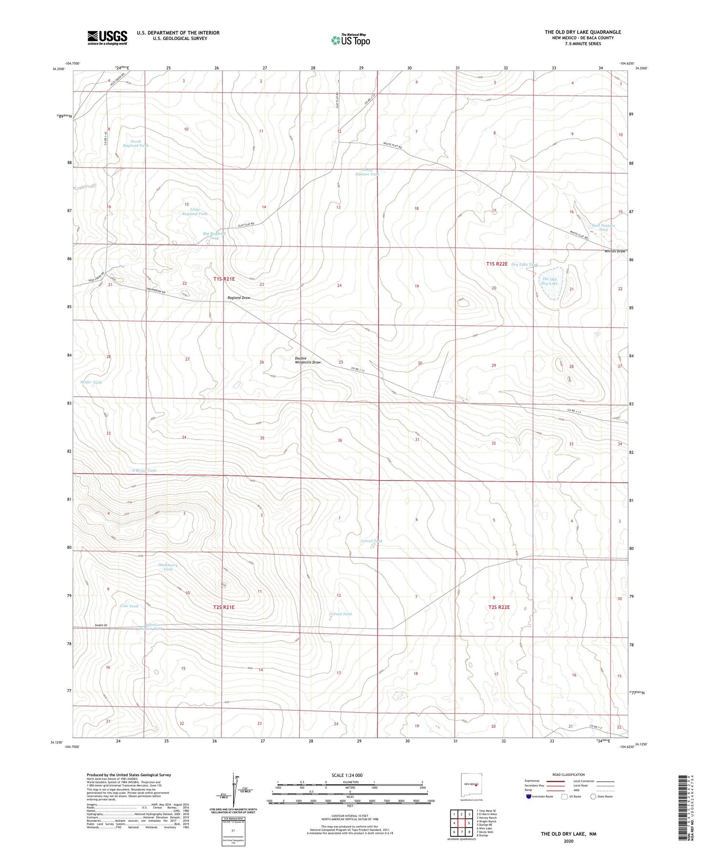 The Old Dry Lake New Mexico US Topo Map Image