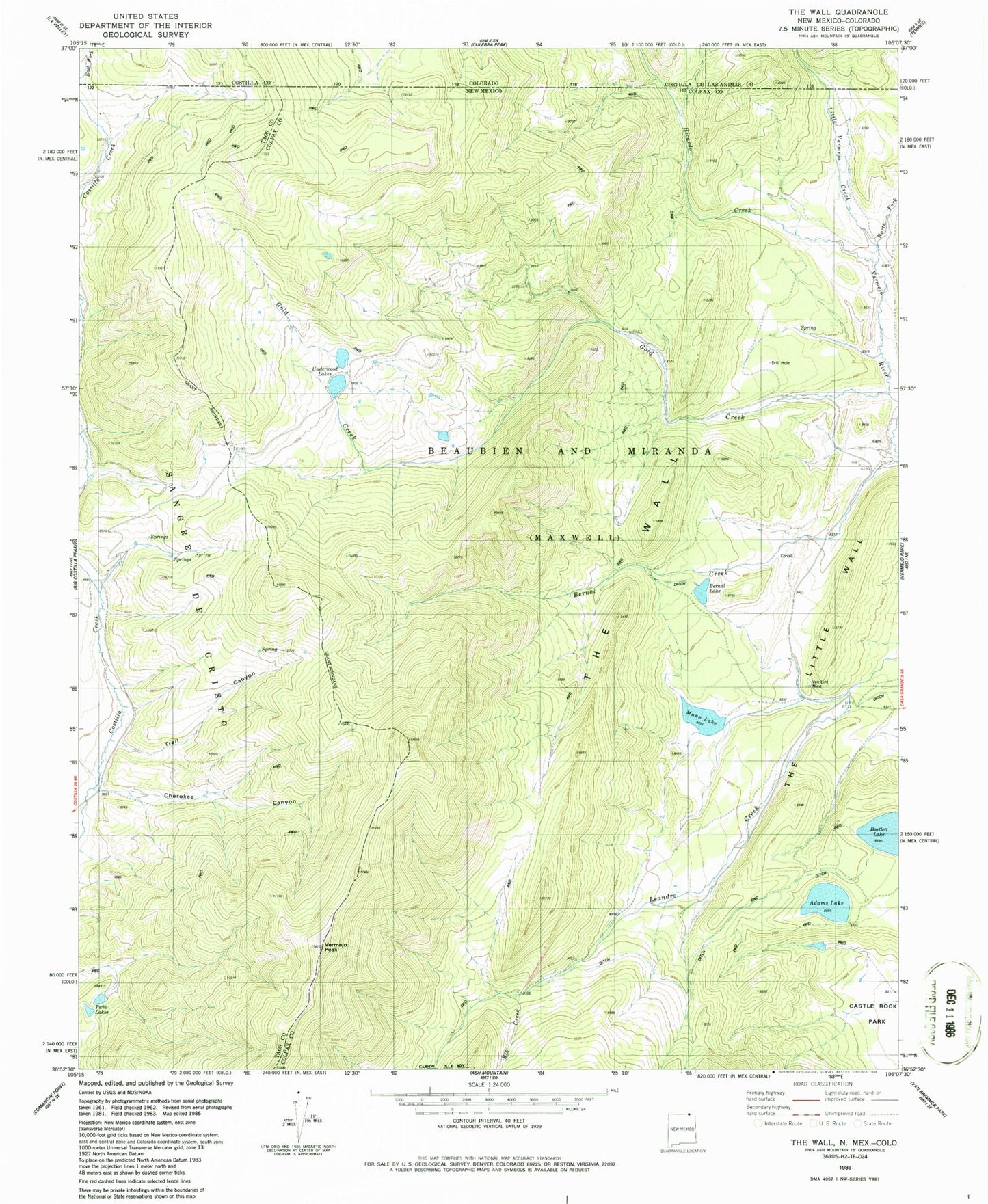 Classic USGS The Wall New Mexico 7.5'x7.5' Topo Map Image