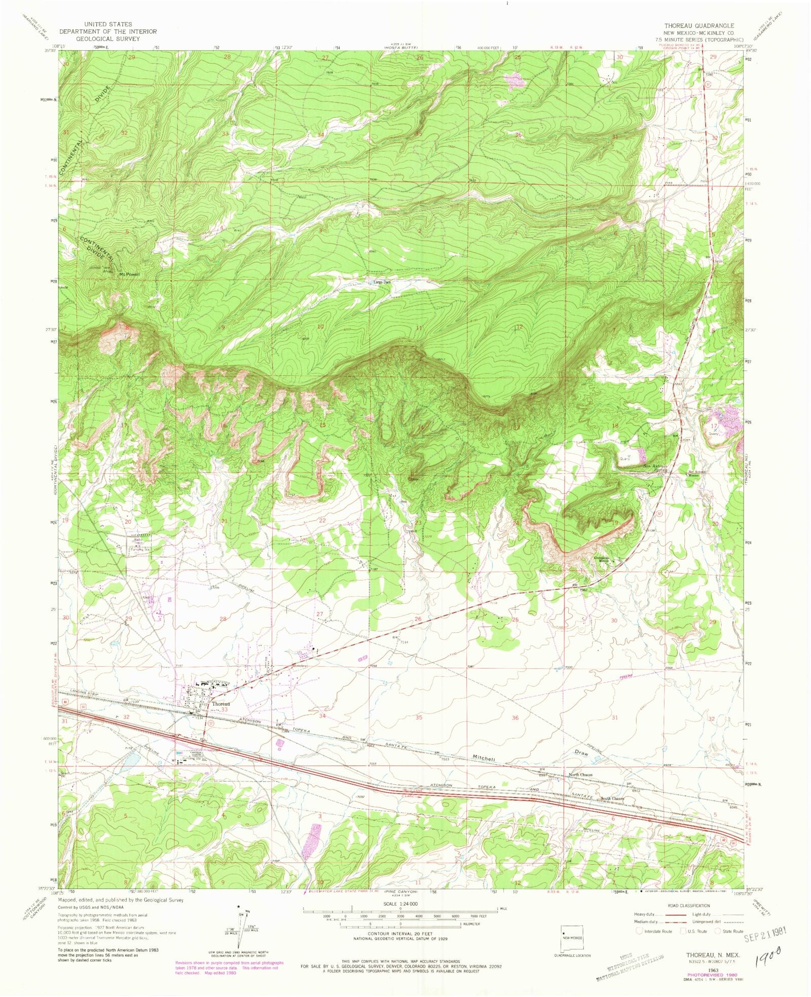 Classic USGS Thoreau New Mexico 7.5'x7.5' Topo Map MyTopo Map Store