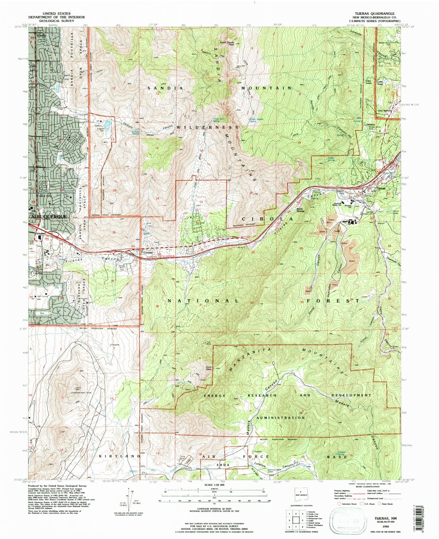 Classic USGS Tijeras New Mexico 7.5'x7.5' Topo Map Image