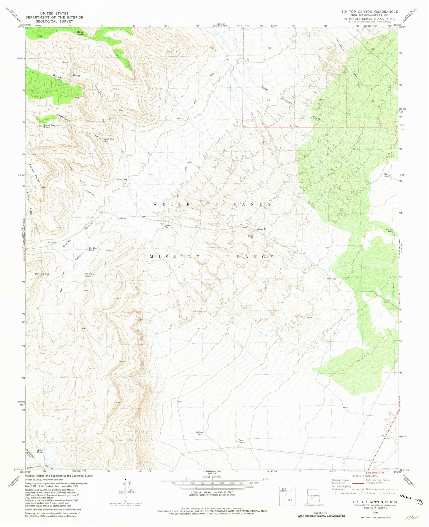Classic USGS Tip Top Canyon New Mexico 7.5'x7.5' Topo Map Image