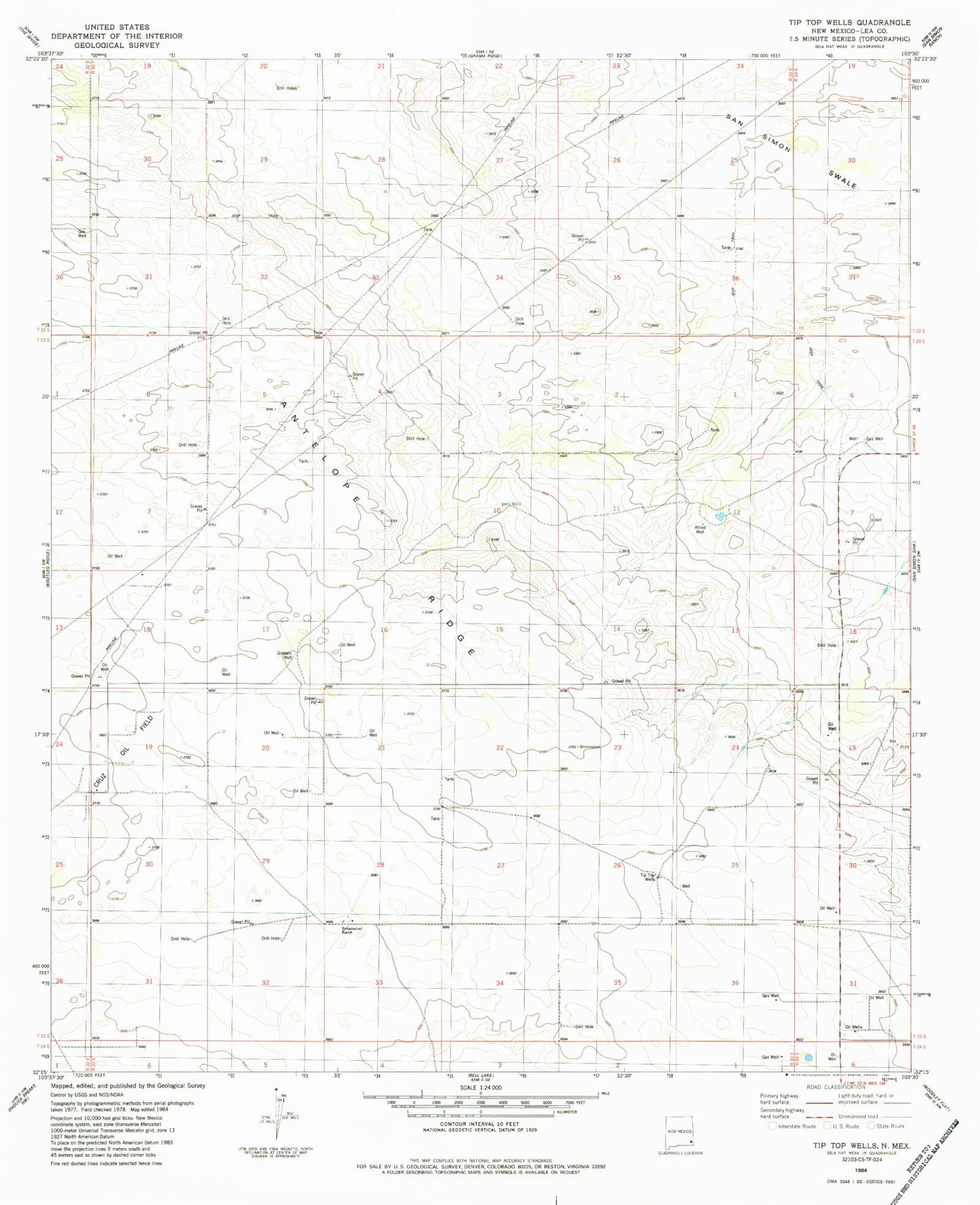 Classic USGS Tip Top Wells New Mexico 7.5'x7.5' Topo Map Image