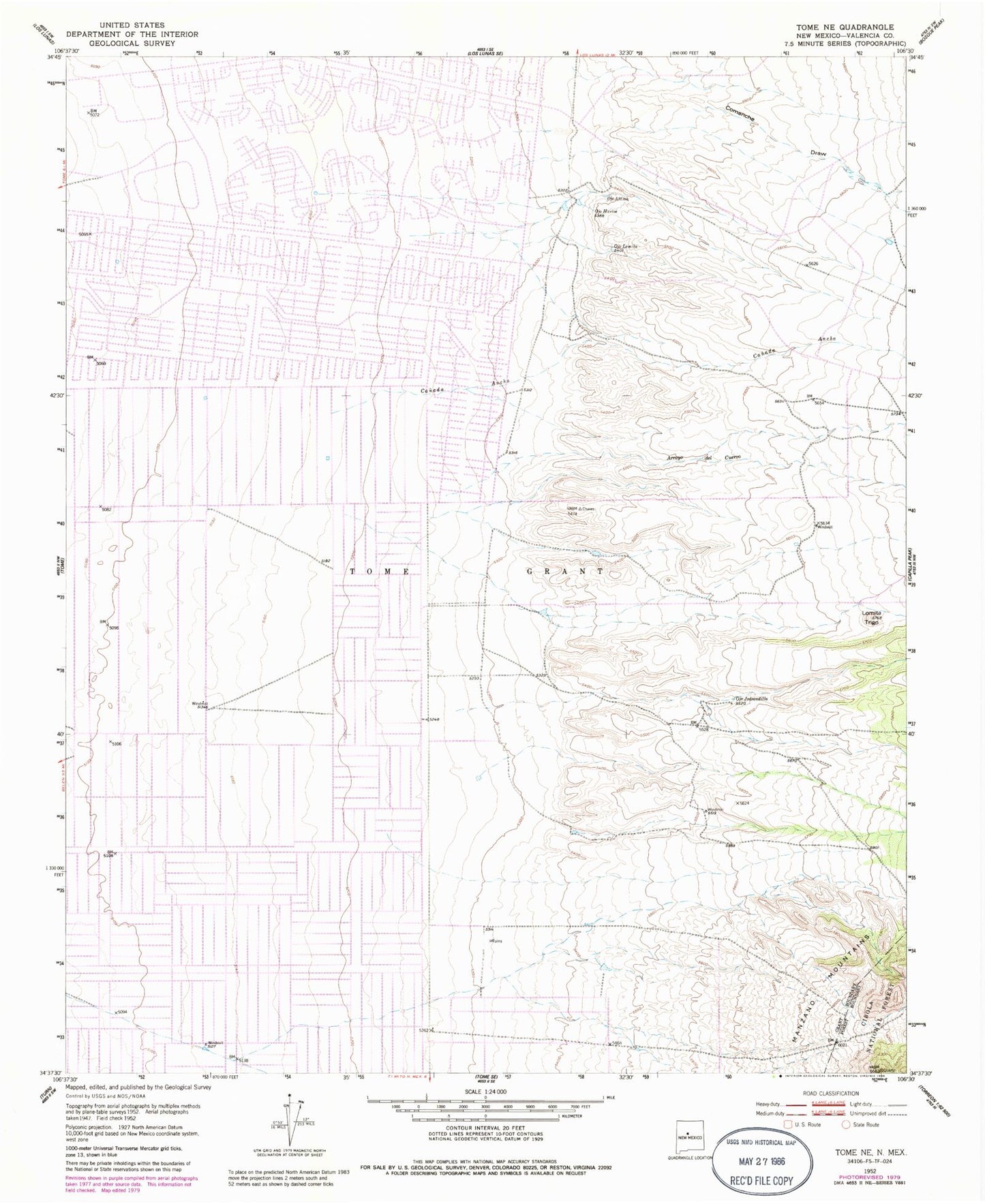 Classic USGS Tome NE New Mexico 7.5'x7.5' Topo Map Image