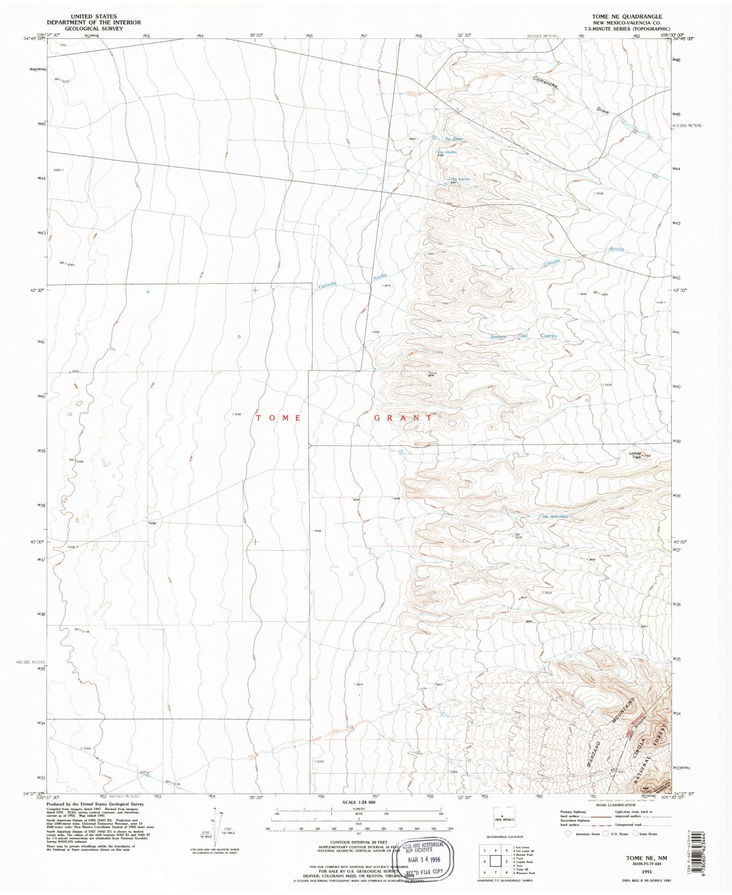 Classic USGS Tome NE New Mexico 7.5'x7.5' Topo Map Image