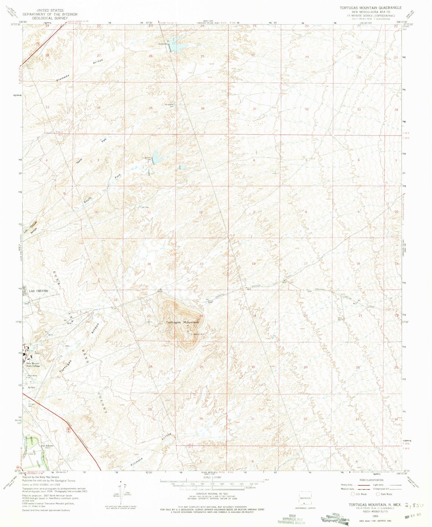 Classic USGS Tortugas Mountain New Mexico 7.5'x7.5' Topo Map Image