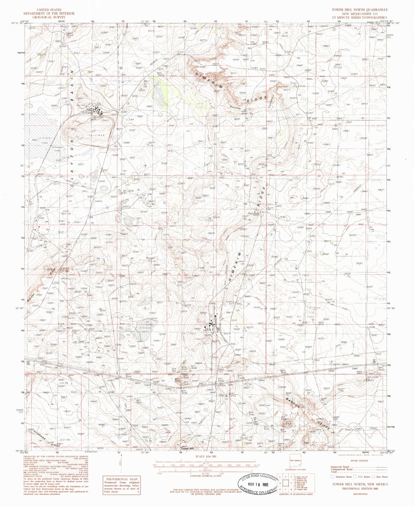 Classic USGS Tower Hill North New Mexico 7.5'x7.5' Topo Map Image