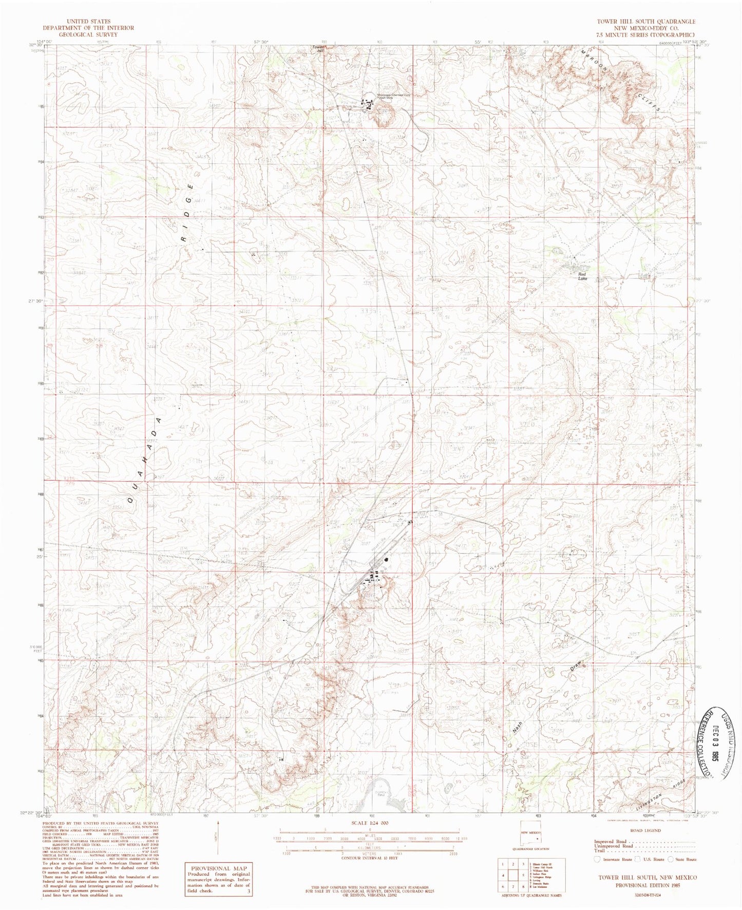 Classic USGS Tower Hill South New Mexico 7.5'x7.5' Topo Map Image