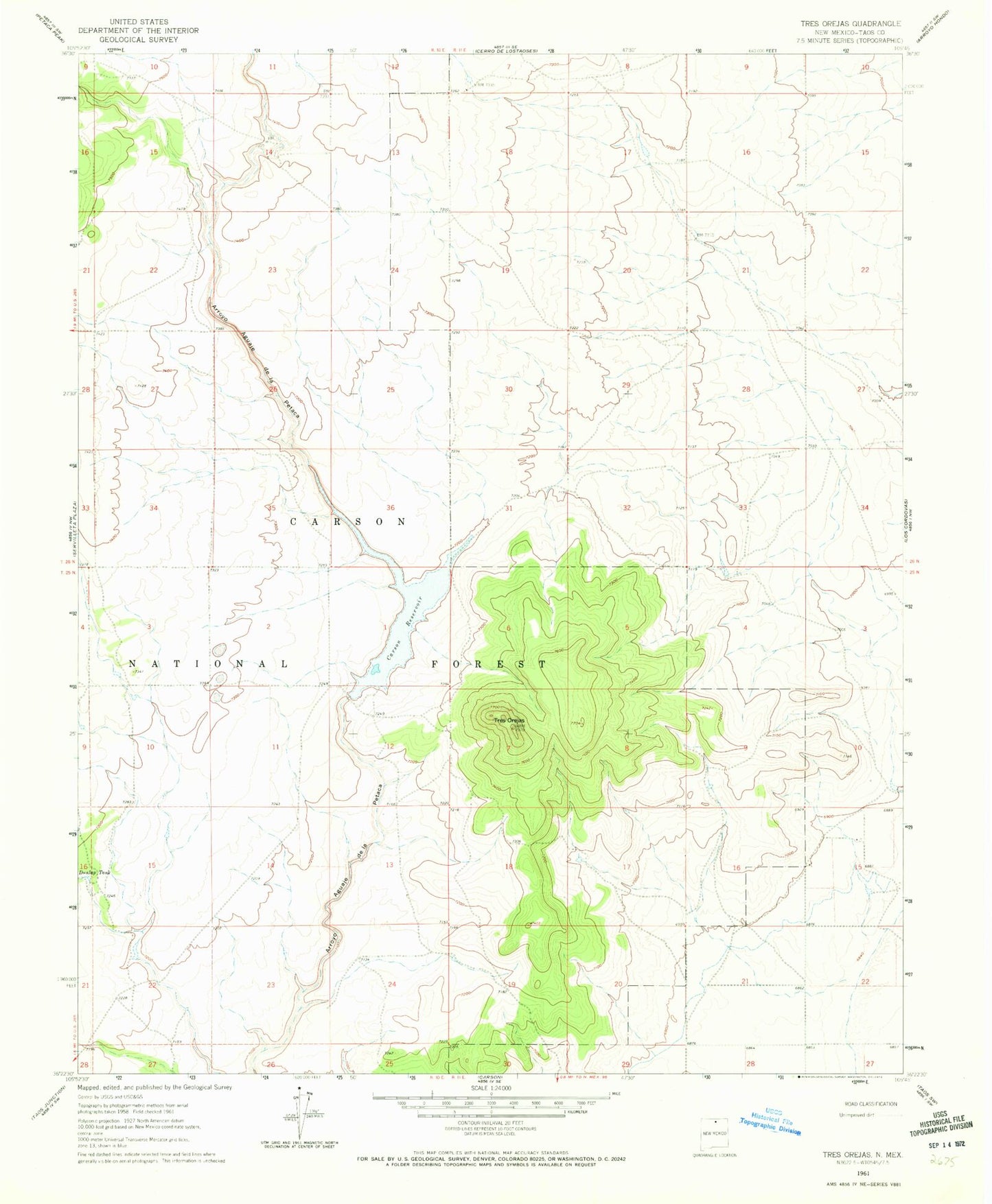Classic USGS Tres Orejas New Mexico 7.5'x7.5' Topo Map Image
