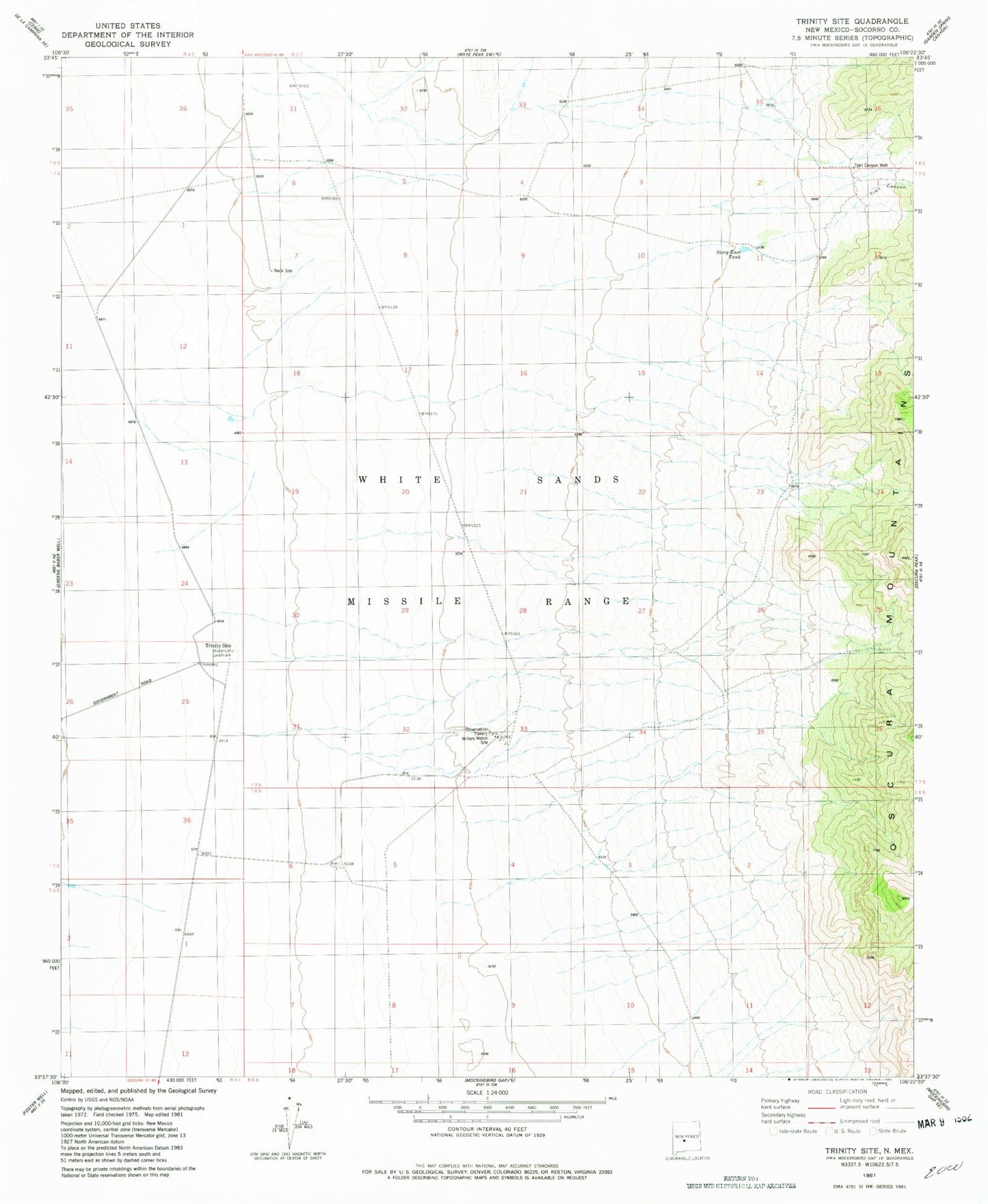 Classic USGS Trinity Site New Mexico 7.5'x7.5' Topo Map Image