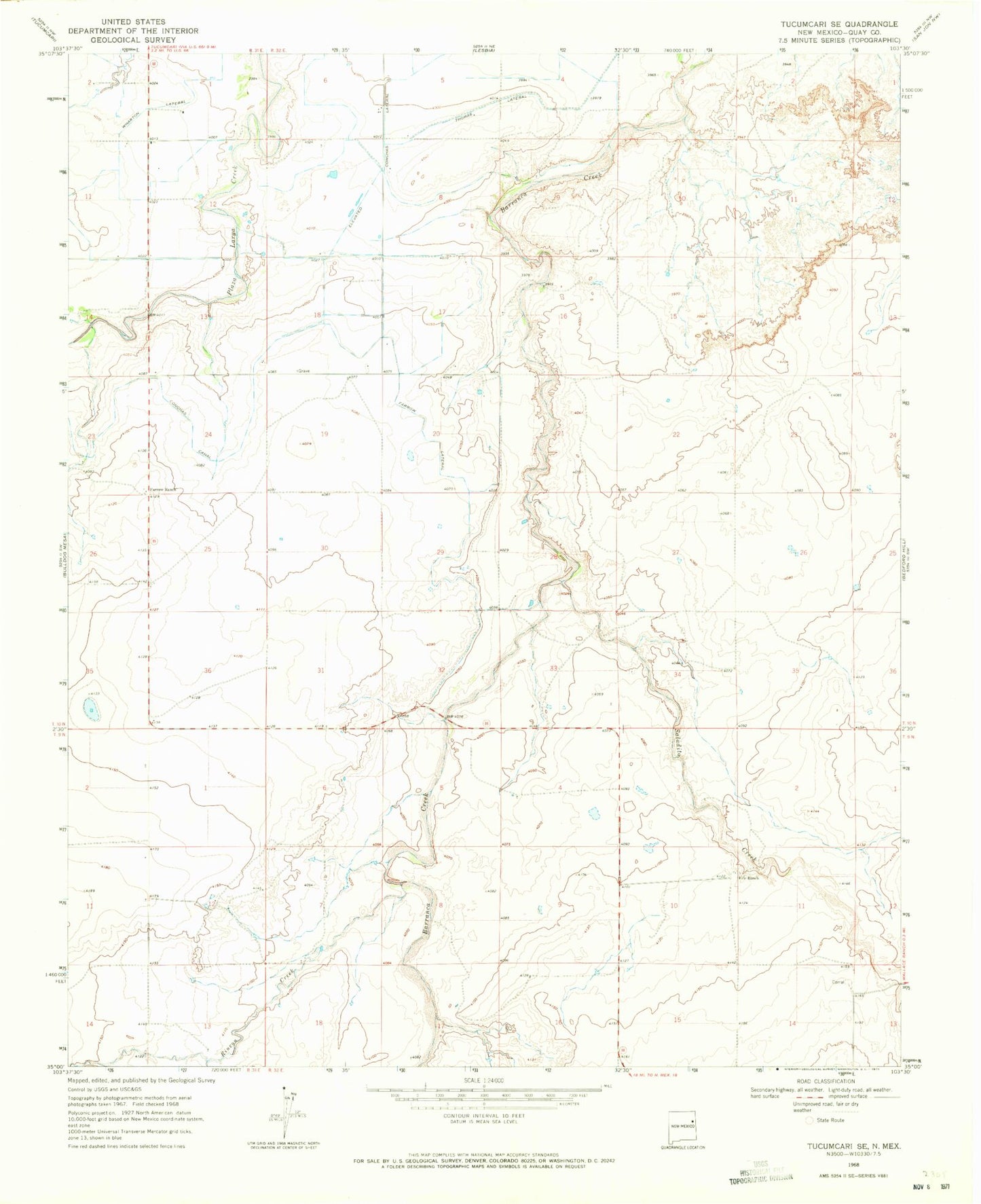 Classic USGS Tucumcari SE New Mexico 7.5'x7.5' Topo Map Image
