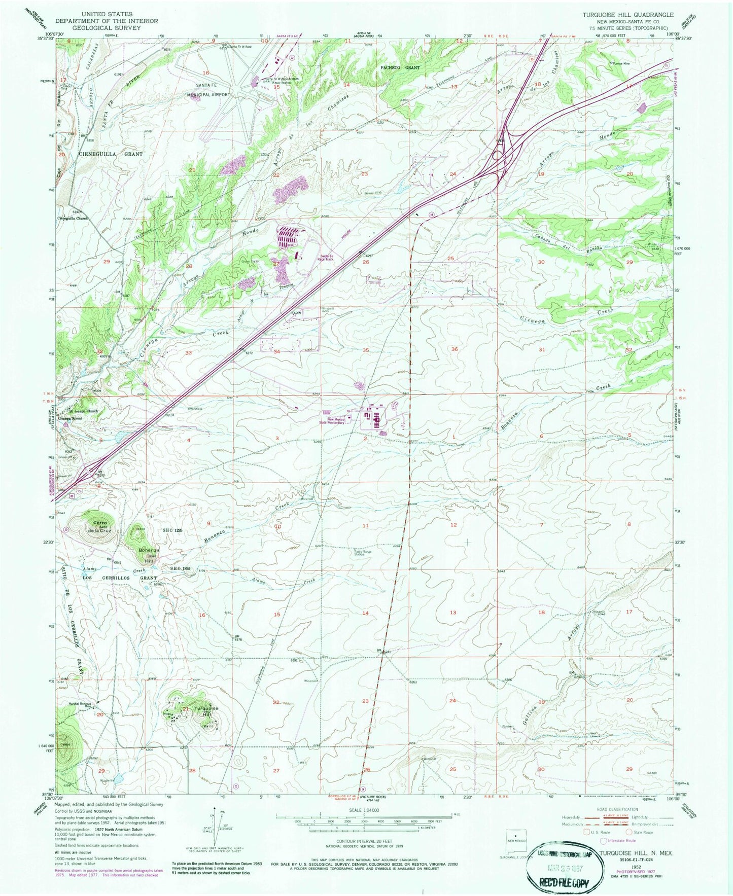 Classic USGS Turquoise Hill New Mexico 7.5'x7.5' Topo Map Image