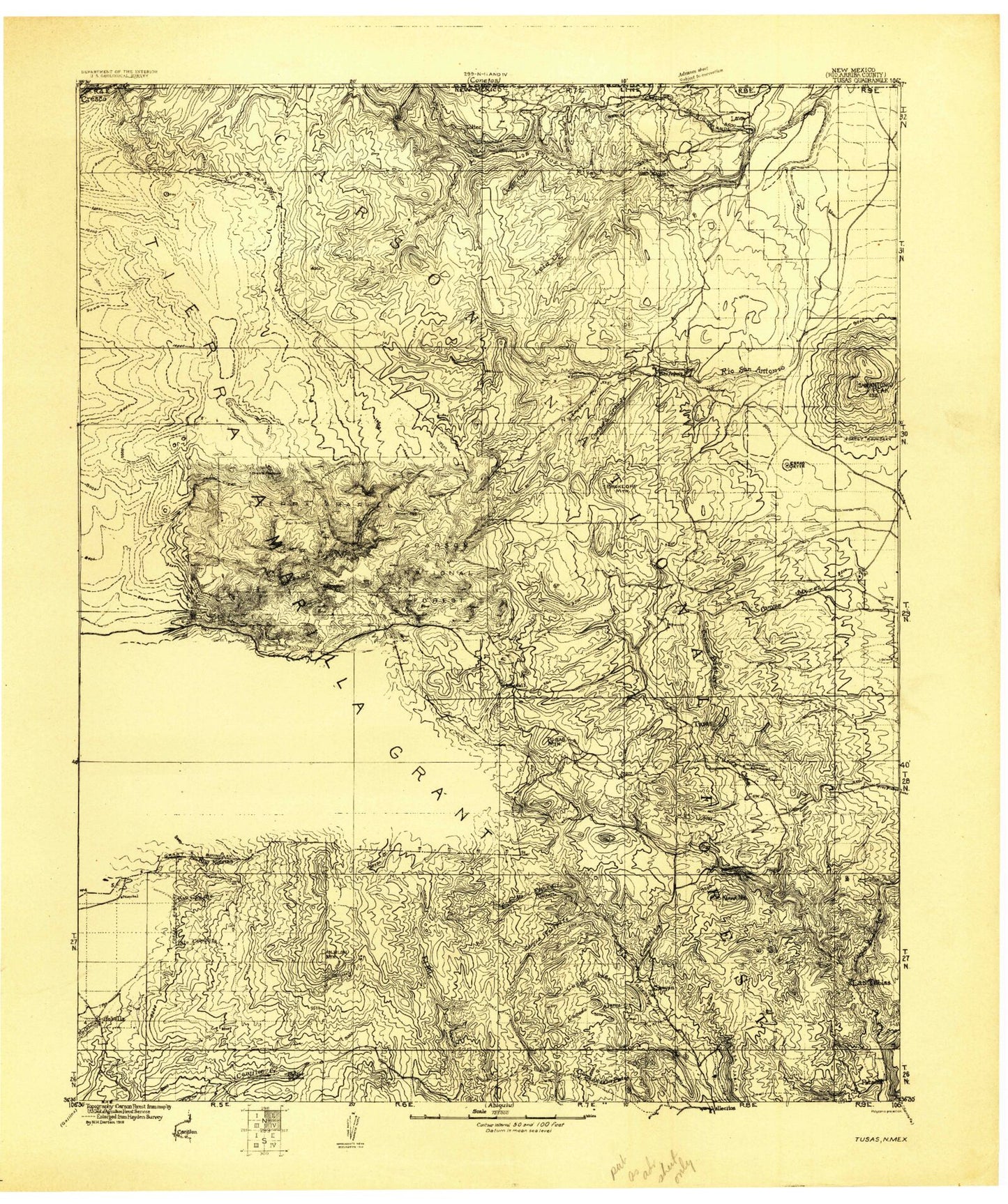 Historic 1918 Tusas New Mexico 30'x30' Topo Map Image