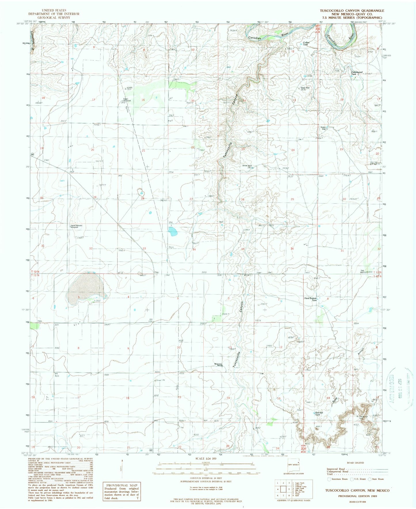 Classic USGS Tuscocoillo Canyon New Mexico 7.5'x7.5' Topo Map Image
