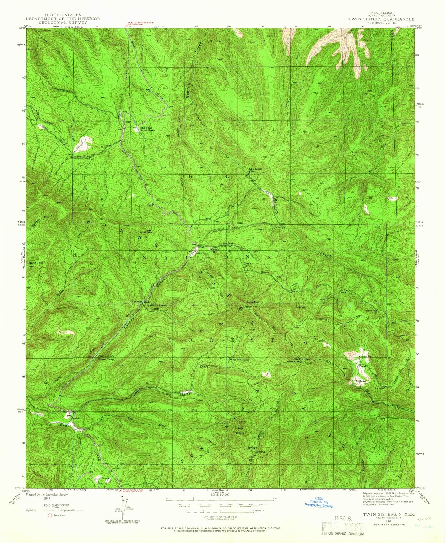 Classic USGS Twin Sisters New Mexico 7.5'x7.5' Topo Map Image