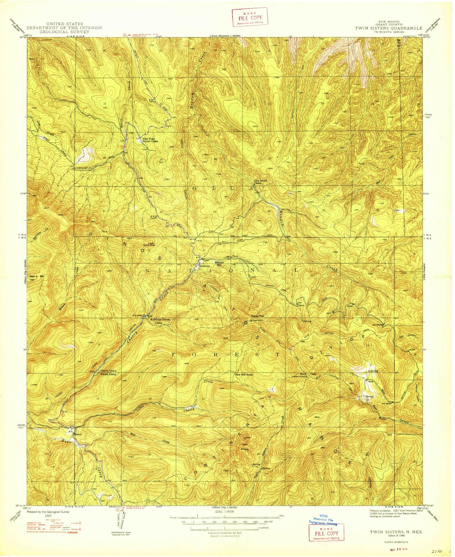 Classic USGS Twin Sisters New Mexico 7.5'x7.5' Topo Map Image