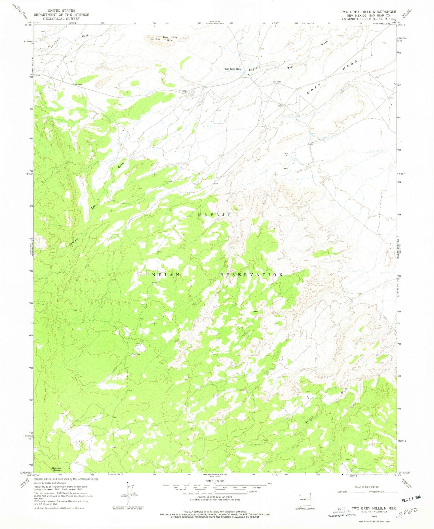 Classic USGS Two Grey Hills New Mexico 7.5'x7.5' Topo Map Image