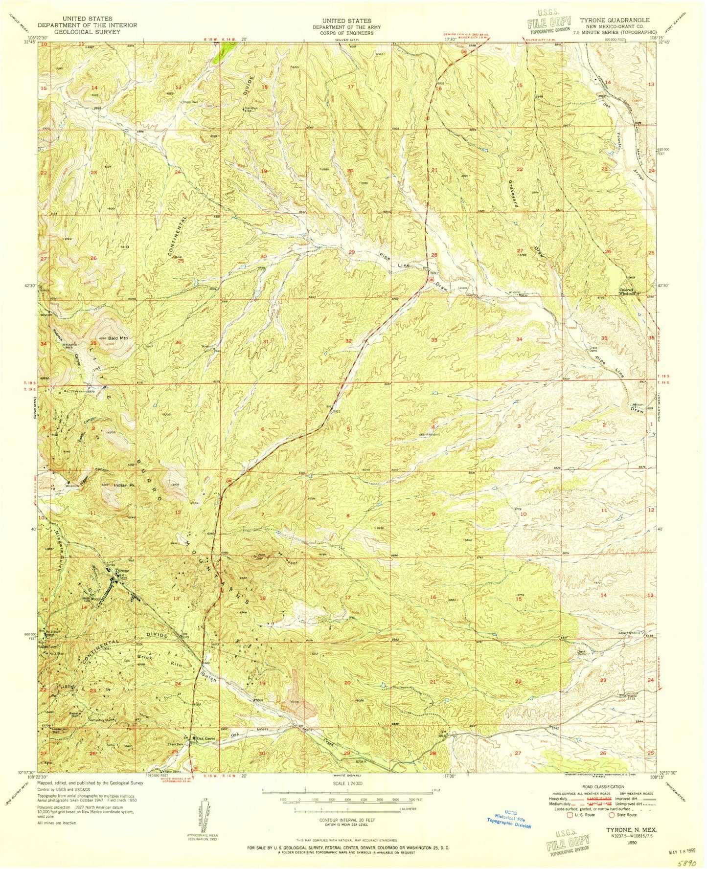 Classic USGS Tyrone New Mexico 7.5'x7.5' Topo Map Image