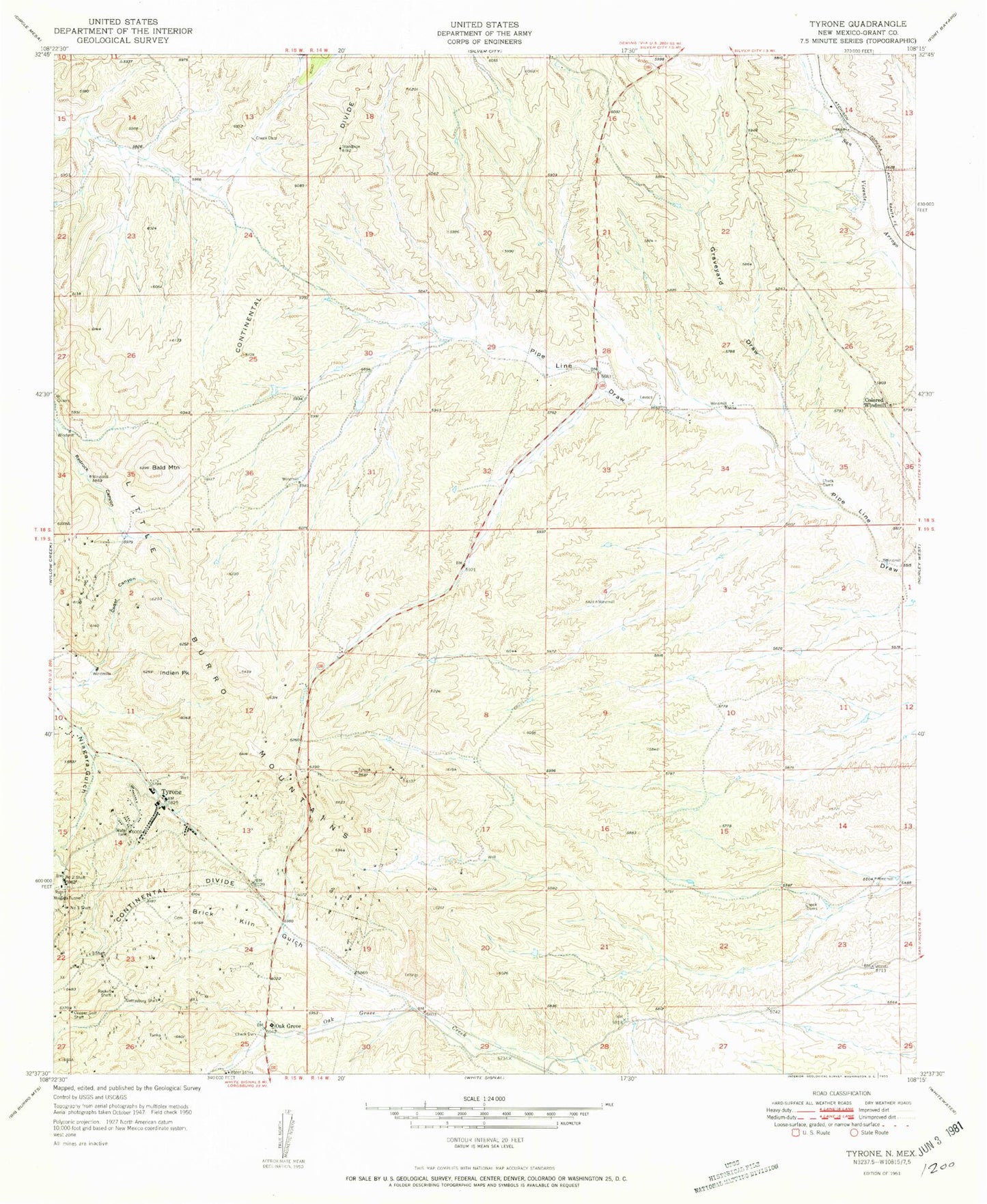 Classic USGS Tyrone New Mexico 7.5'x7.5' Topo Map Image
