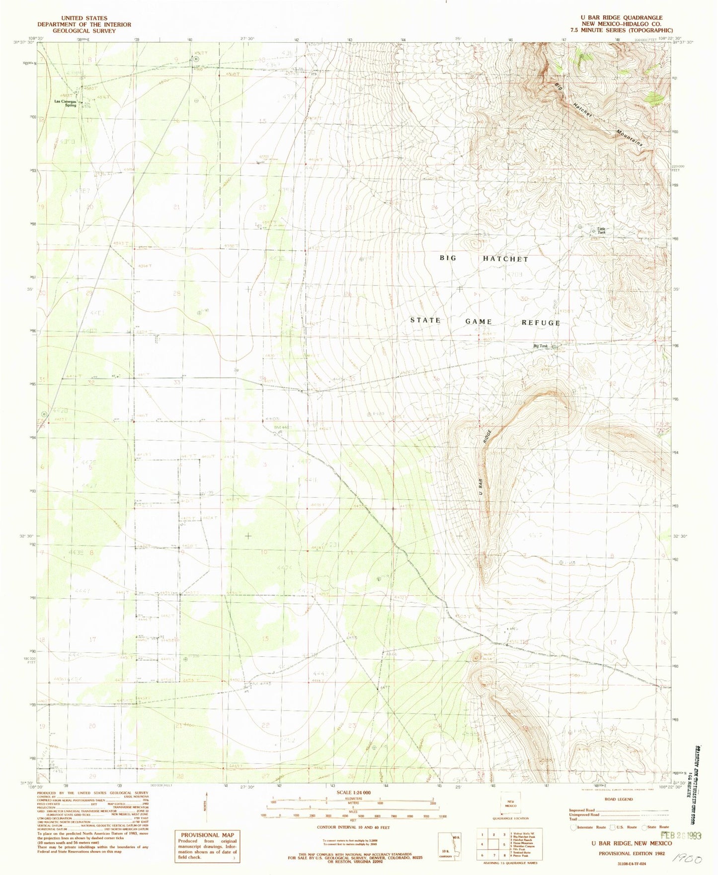 Classic USGS U Bar Ridge New Mexico 7.5'x7.5' Topo Map Image