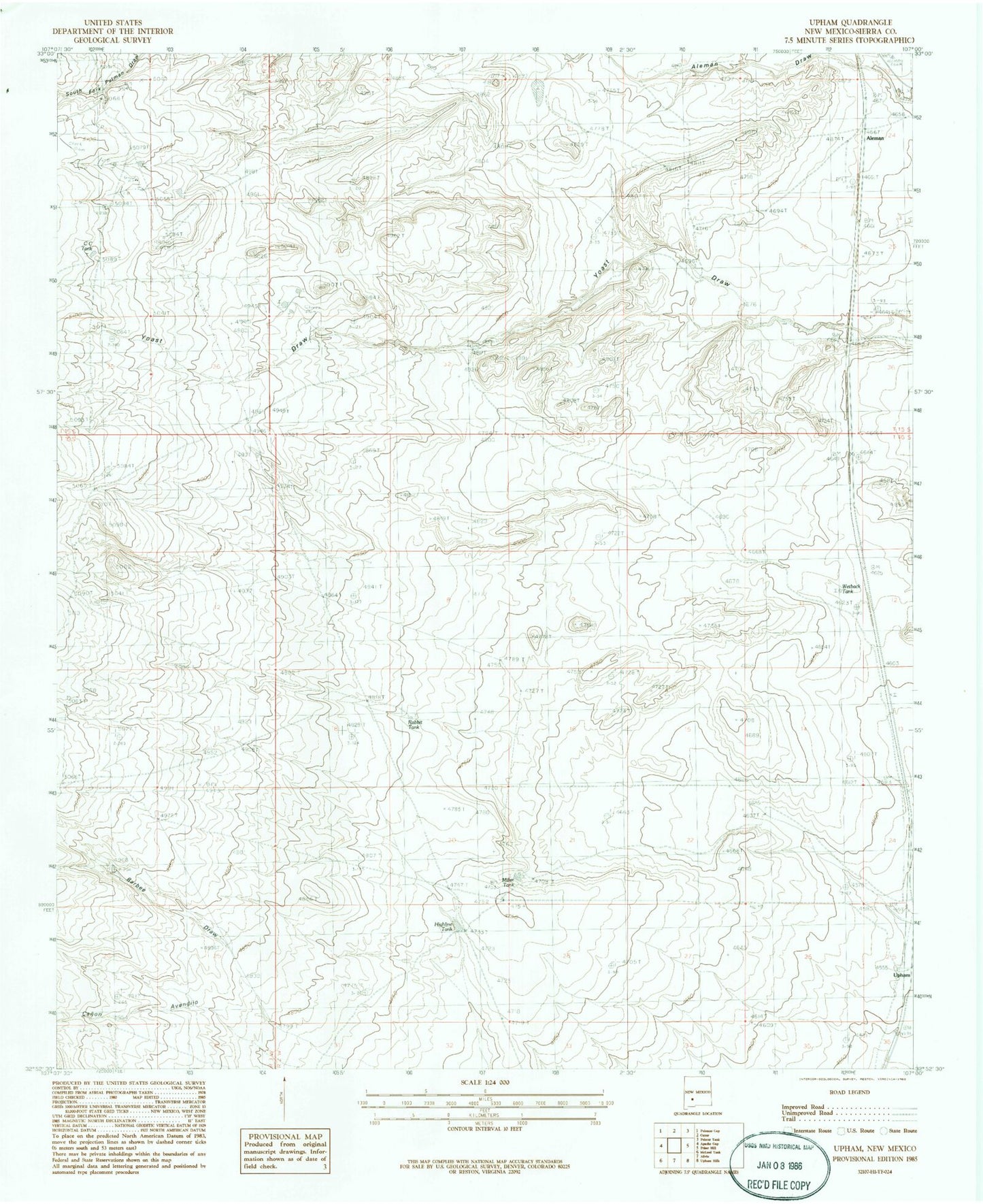 Classic USGS Upham New Mexico 7.5'x7.5' Topo Map Image