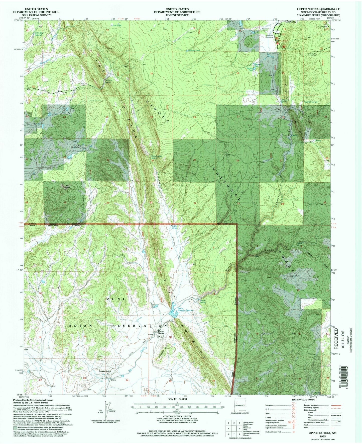Classic USGS Upper Nutria New Mexico 7.5'x7.5' Topo Map Image