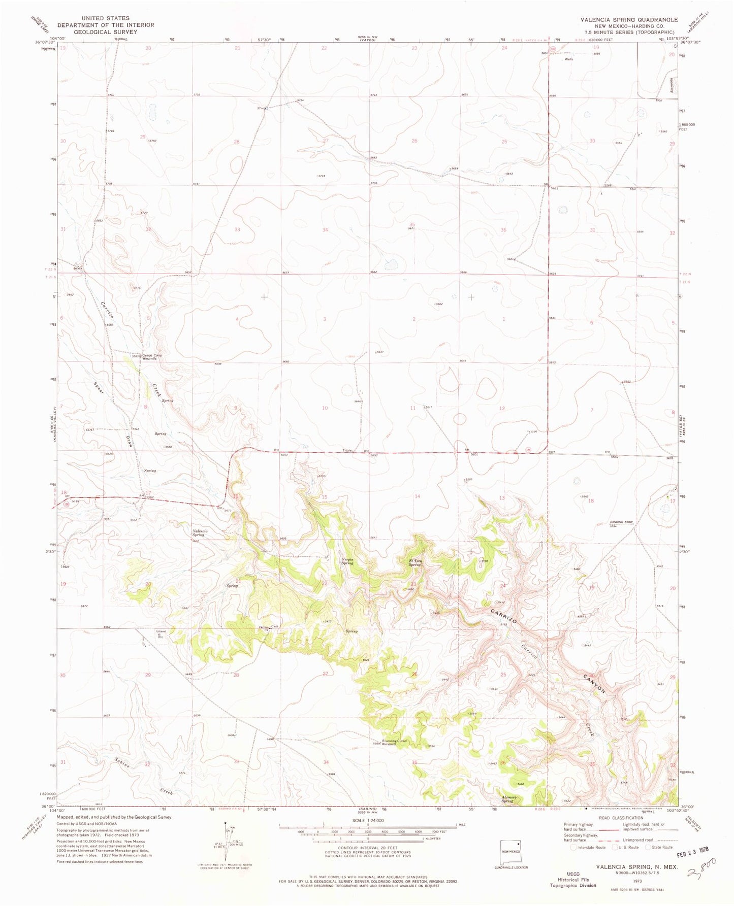 Classic USGS Valencia Spring New Mexico 7.5'x7.5' Topo Map Image
