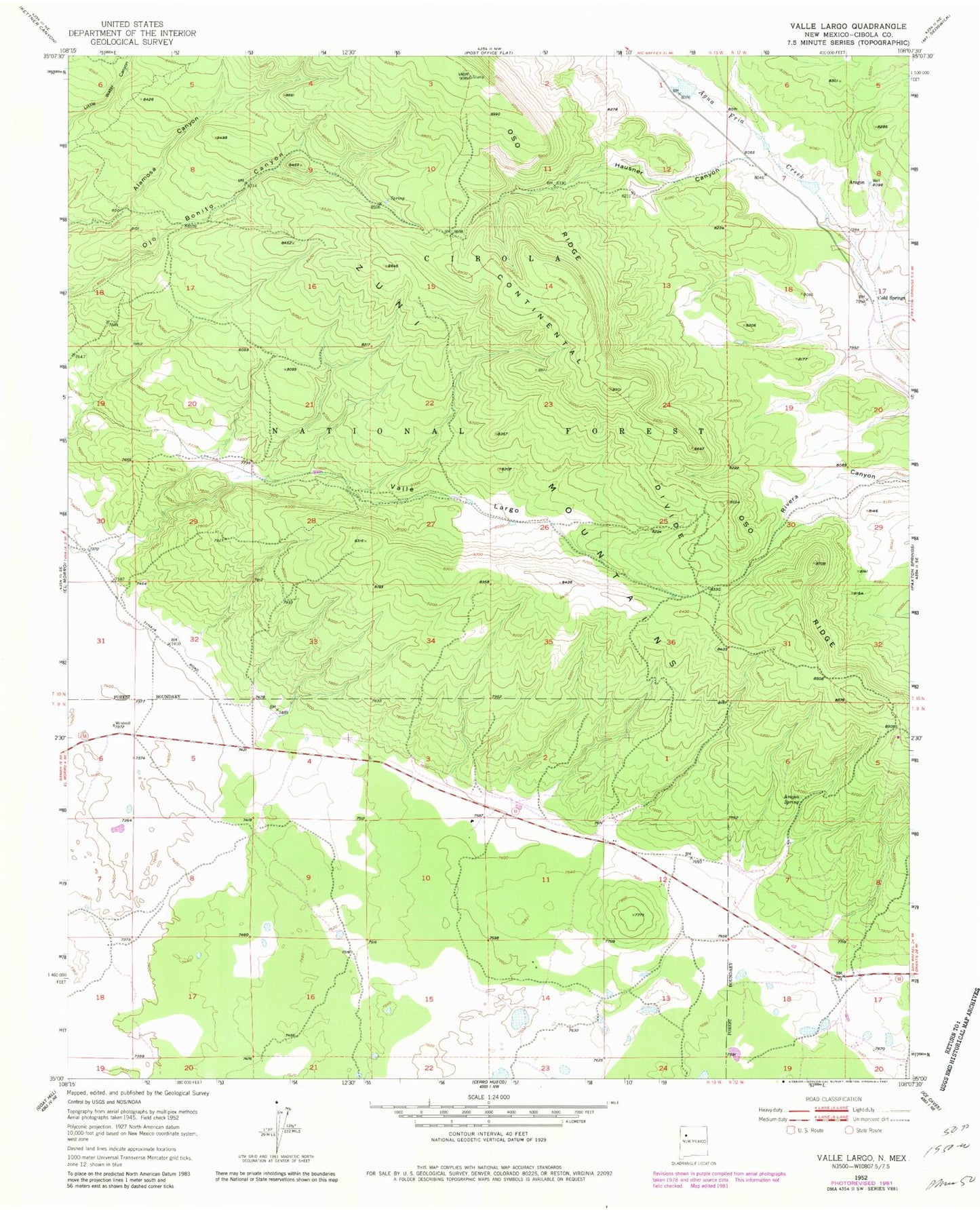 Classic USGS Valle Largo New Mexico 7.5'x7.5' Topo Map Image