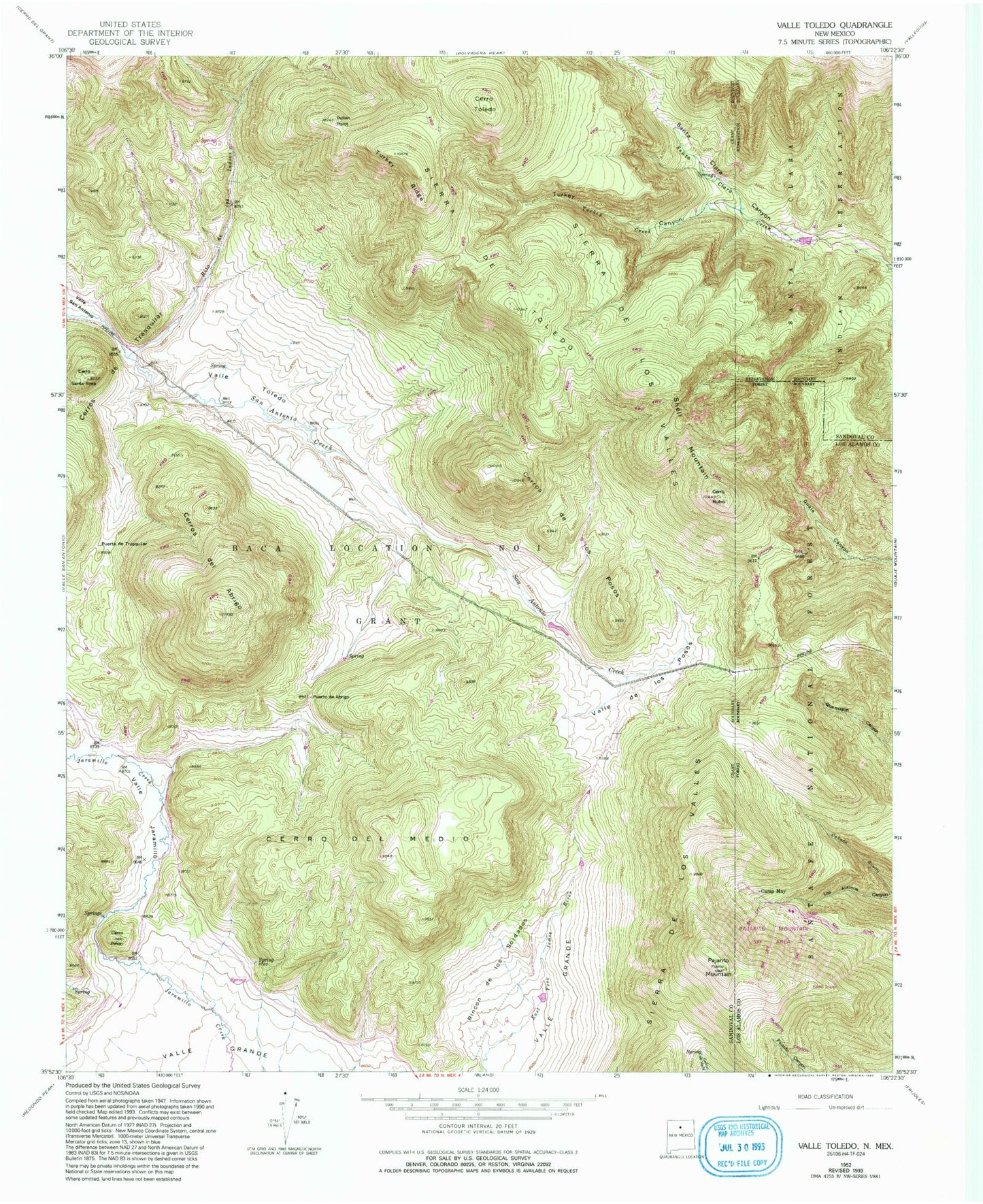 Classic USGS Valle Toledo New Mexico 7.5'x7.5' Topo Map Image