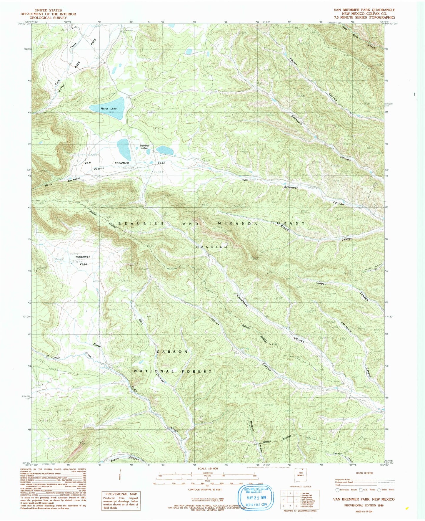 Classic USGS Van Bremmer Park New Mexico 7.5'x7.5' Topo Map Image
