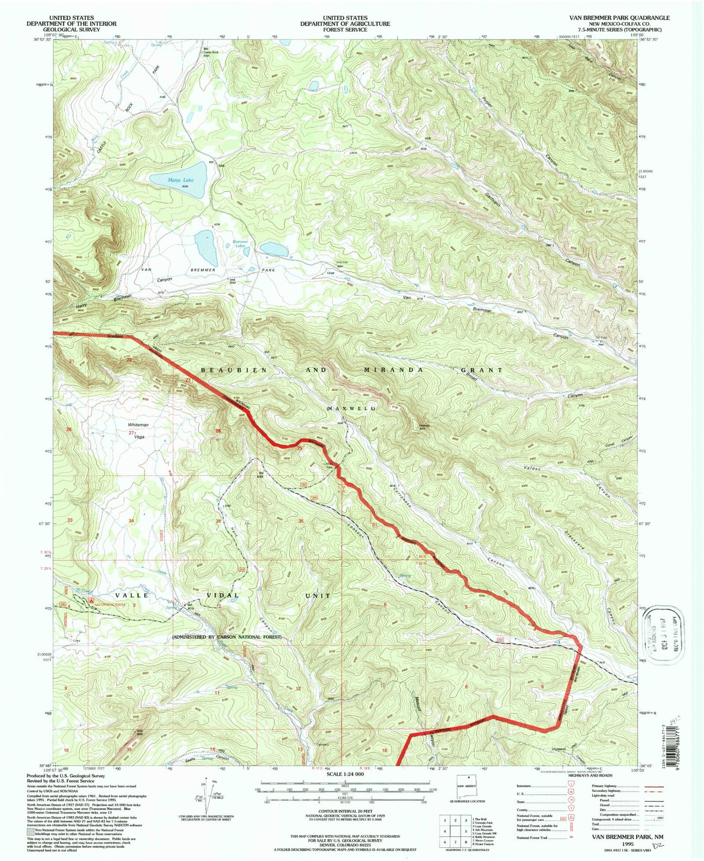 Classic USGS Van Bremmer Park New Mexico 7.5'x7.5' Topo Map Image