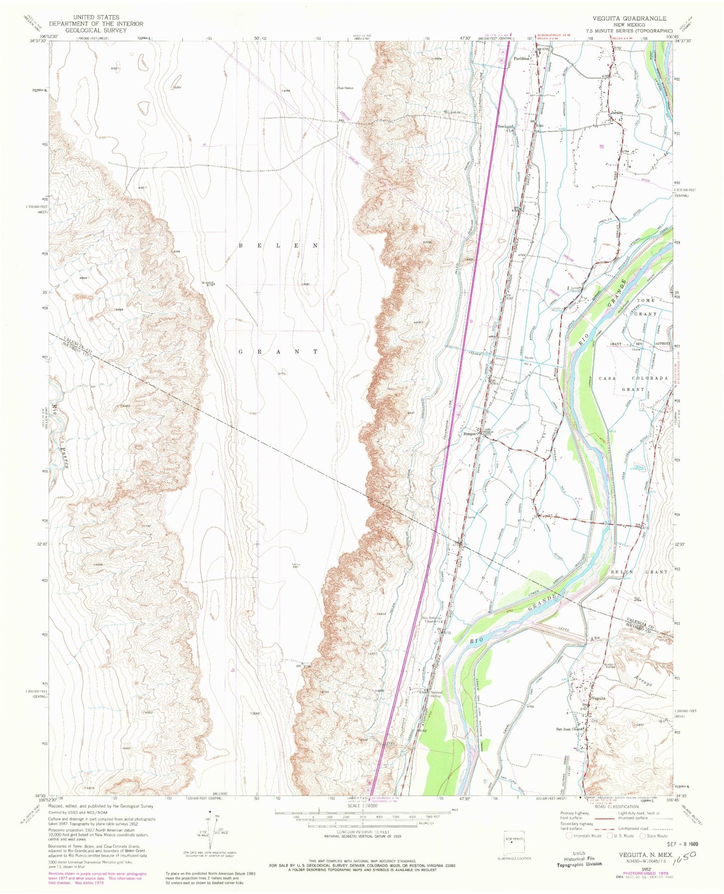 Classic USGS Veguita New Mexico 7.5'x7.5' Topo Map Image