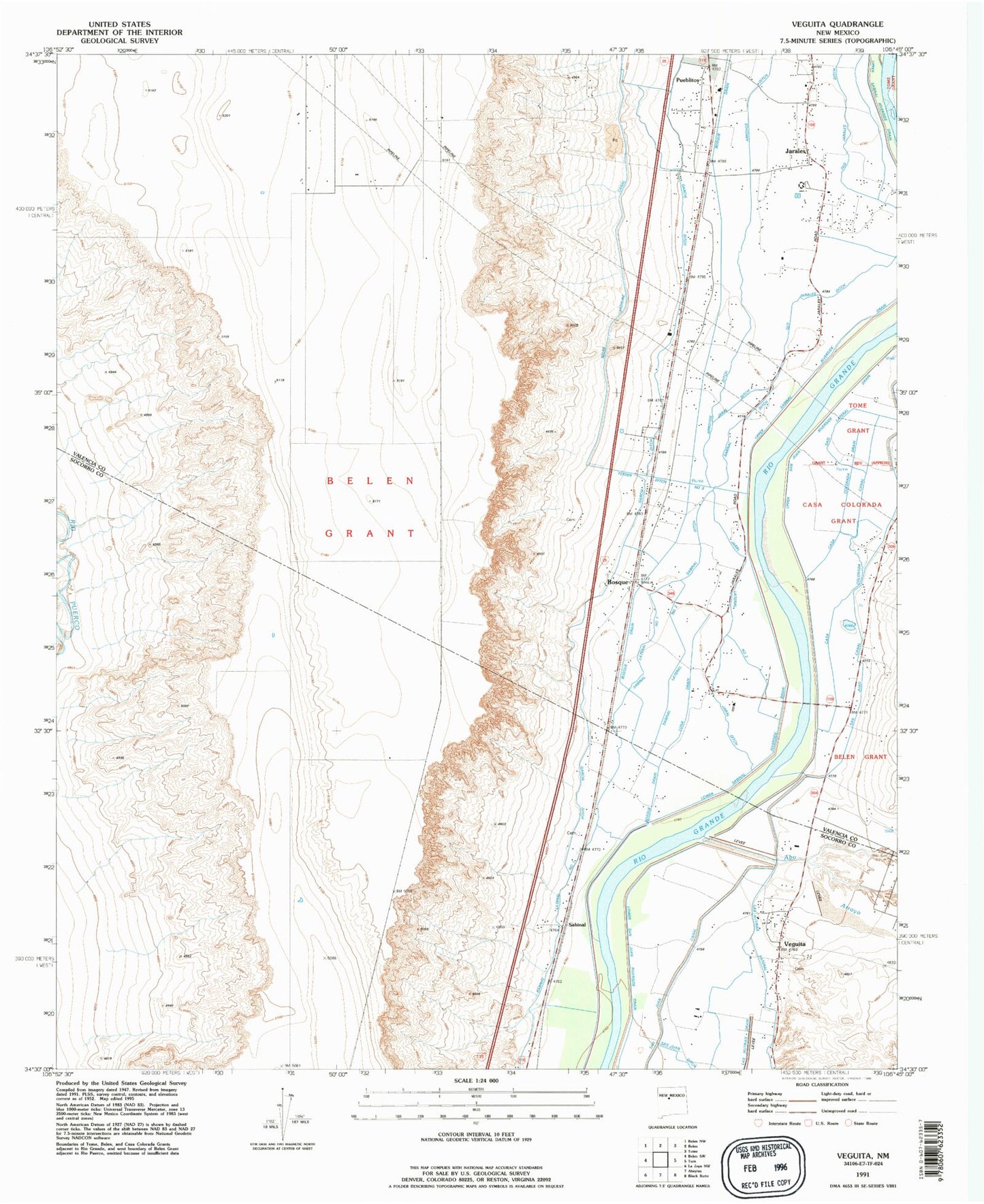 Classic USGS Veguita New Mexico 7.5'x7.5' Topo Map Image