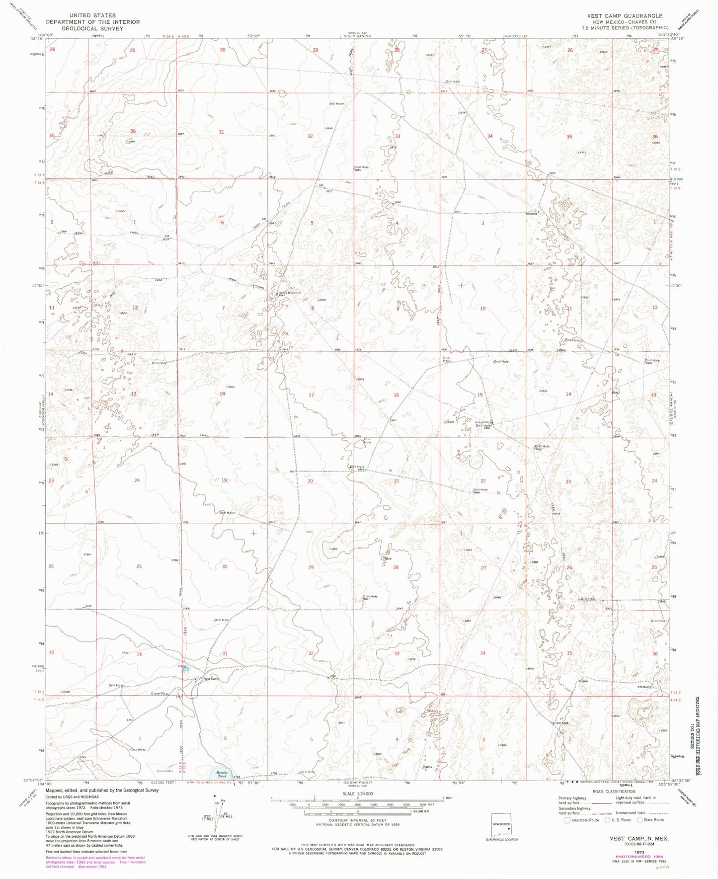 Classic USGS Vest Camp New Mexico 7.5'x7.5' Topo Map Image