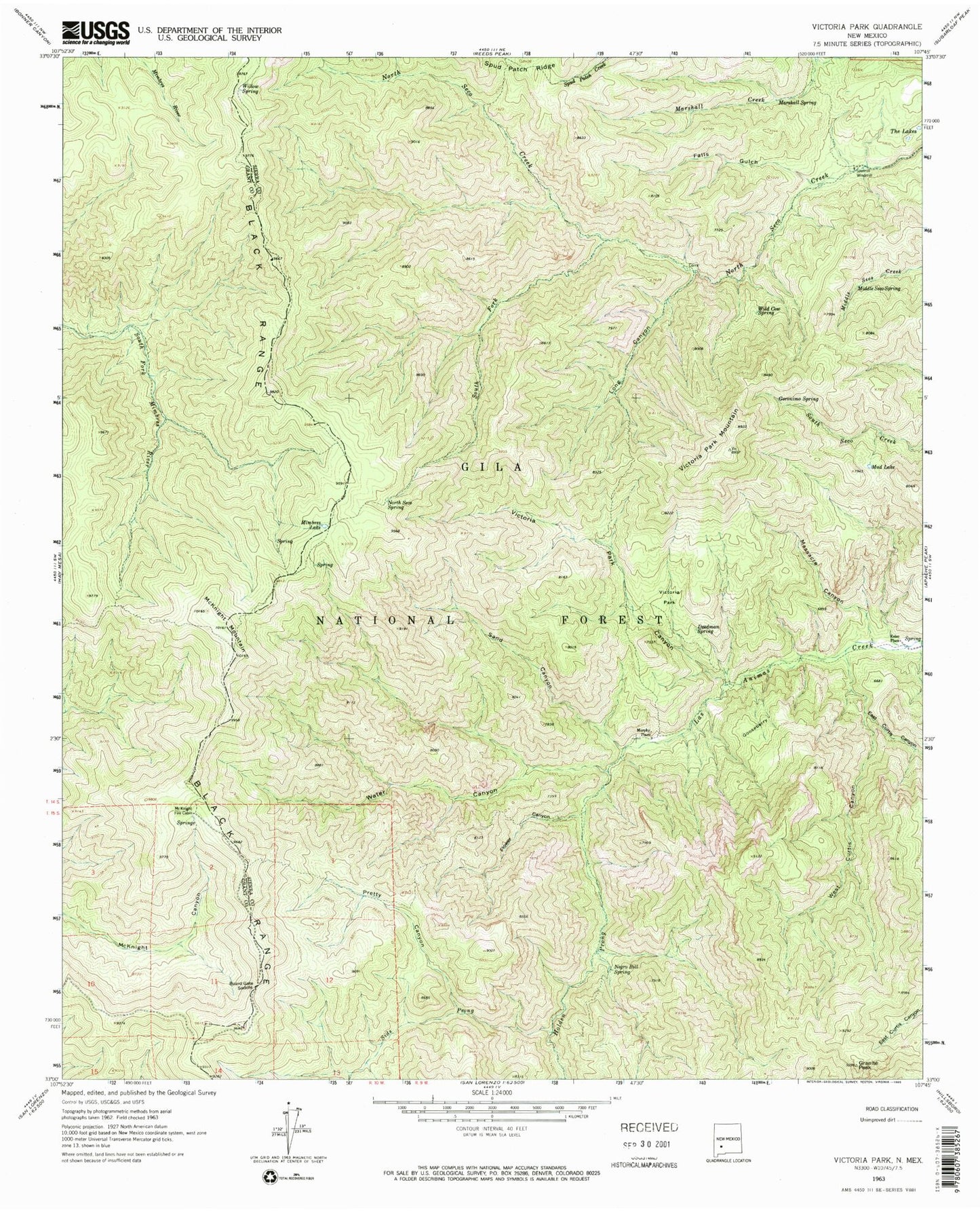 Classic USGS Victorio Park New Mexico 7.5'x7.5' Topo Map Image
