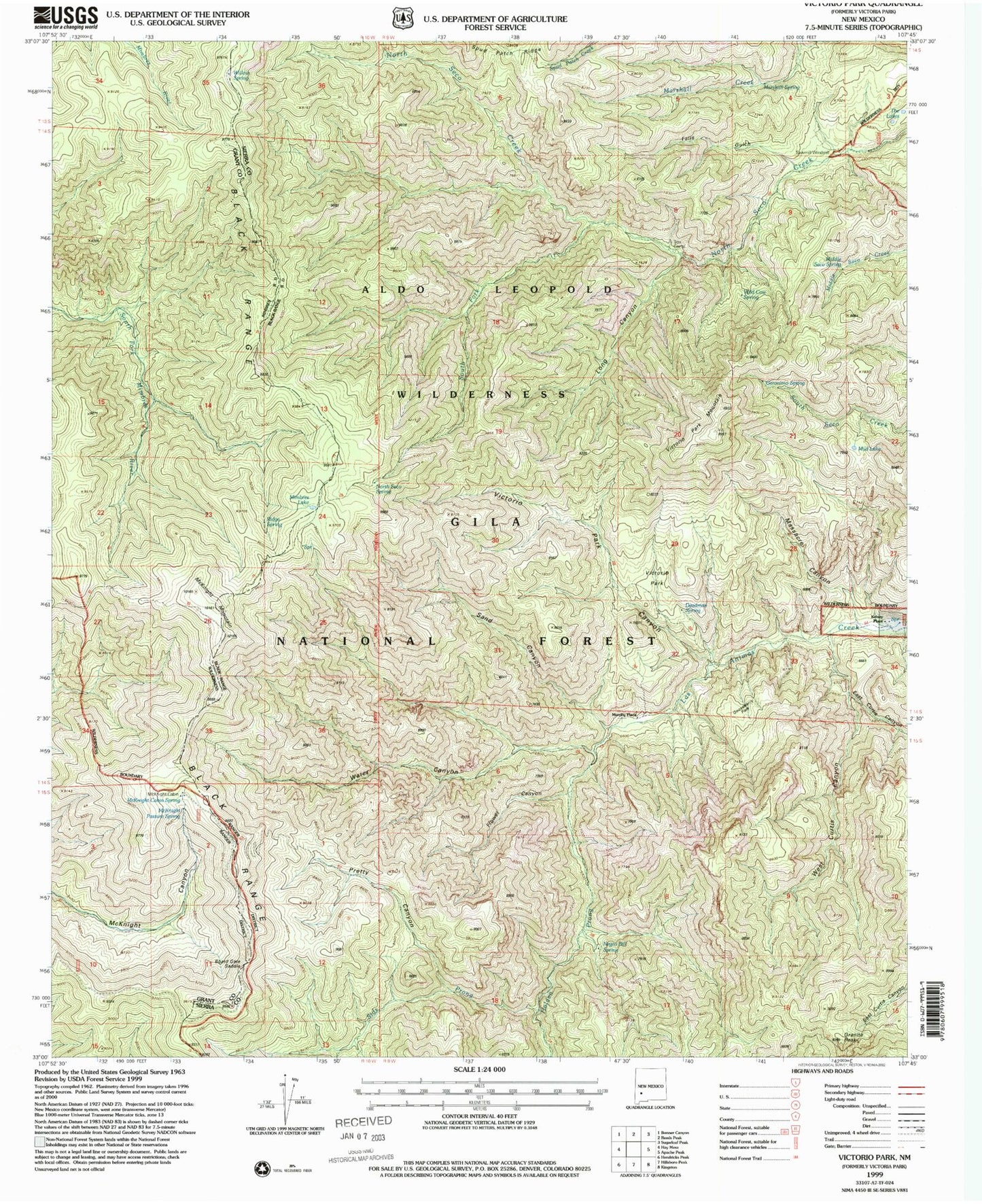 Classic USGS Victorio Park New Mexico 7.5'x7.5' Topo Map Image