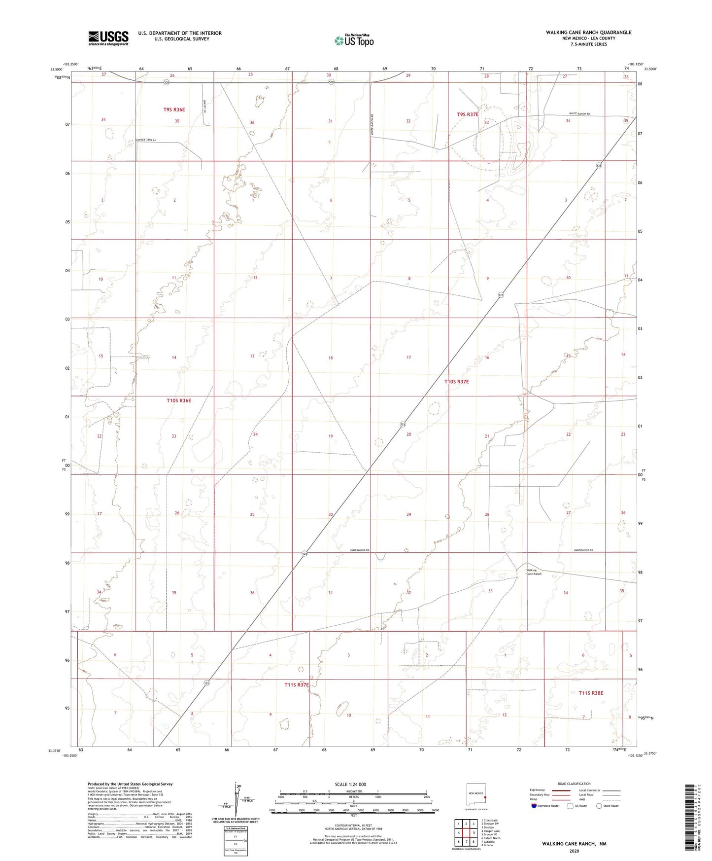 Walking Cane Ranch New Mexico US Topo Map Image