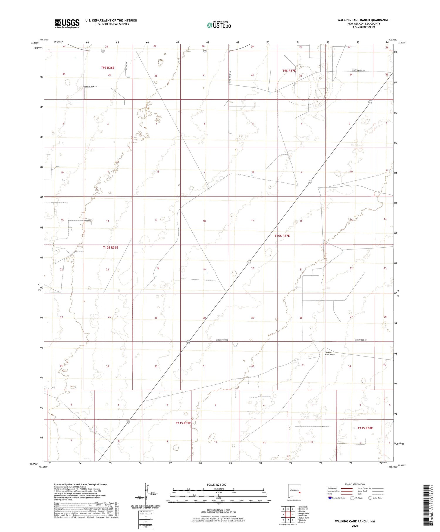 Walking Cane Ranch New Mexico US Topo Map Image