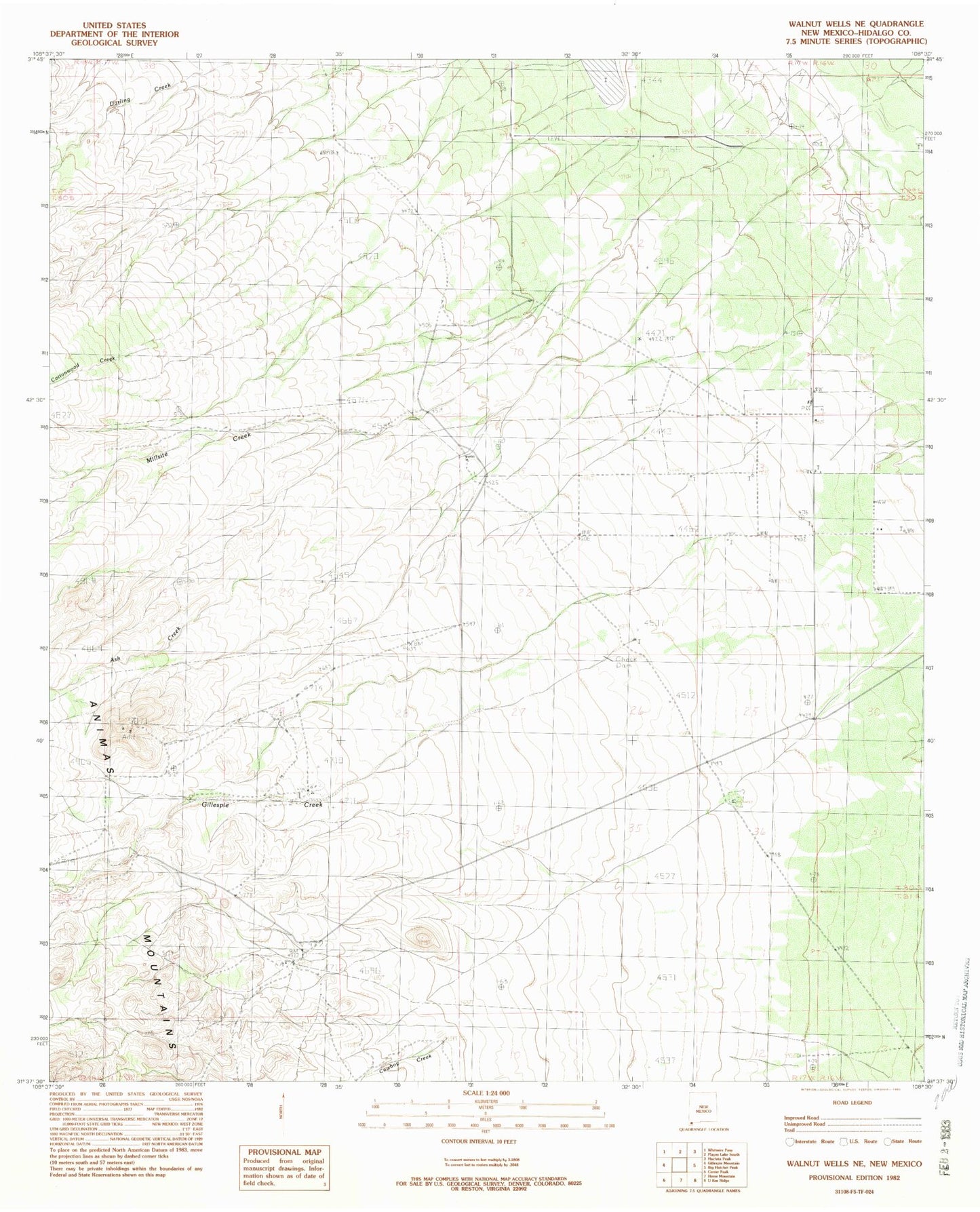 Classic USGS Walnut Wells NE New Mexico 7.5'x7.5' Topo Map Image