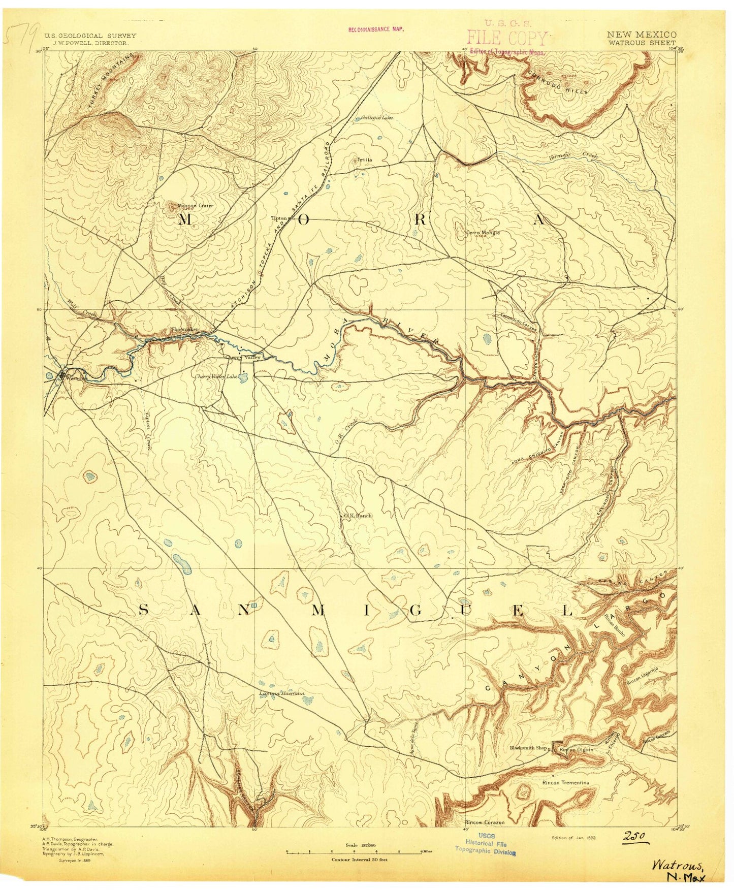 Historic 1892 Watrous New Mexico 30'x30' Topo Map Image