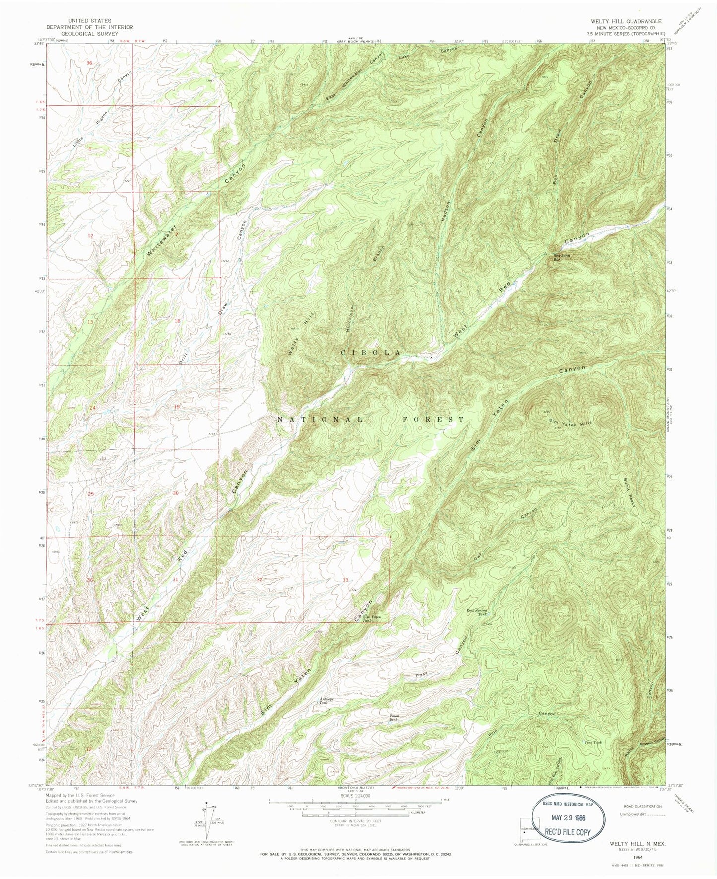 Classic USGS Welty Hill New Mexico 7.5'x7.5' Topo Map Image
